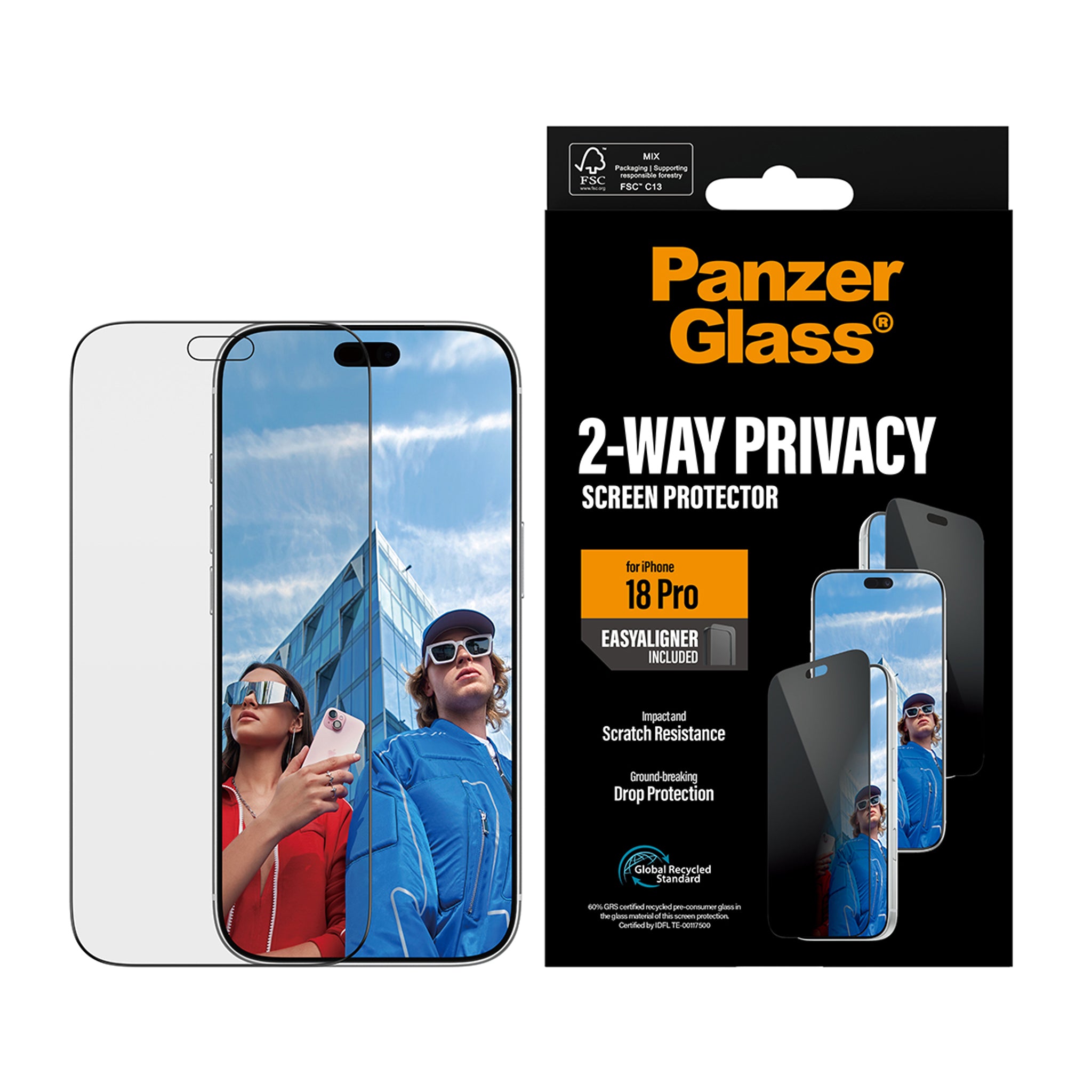 PanzerGlass® 2-Way Privacy Screen Protector iPhone 18 Pro | Ultra-Wide Fit w. EasyAligner