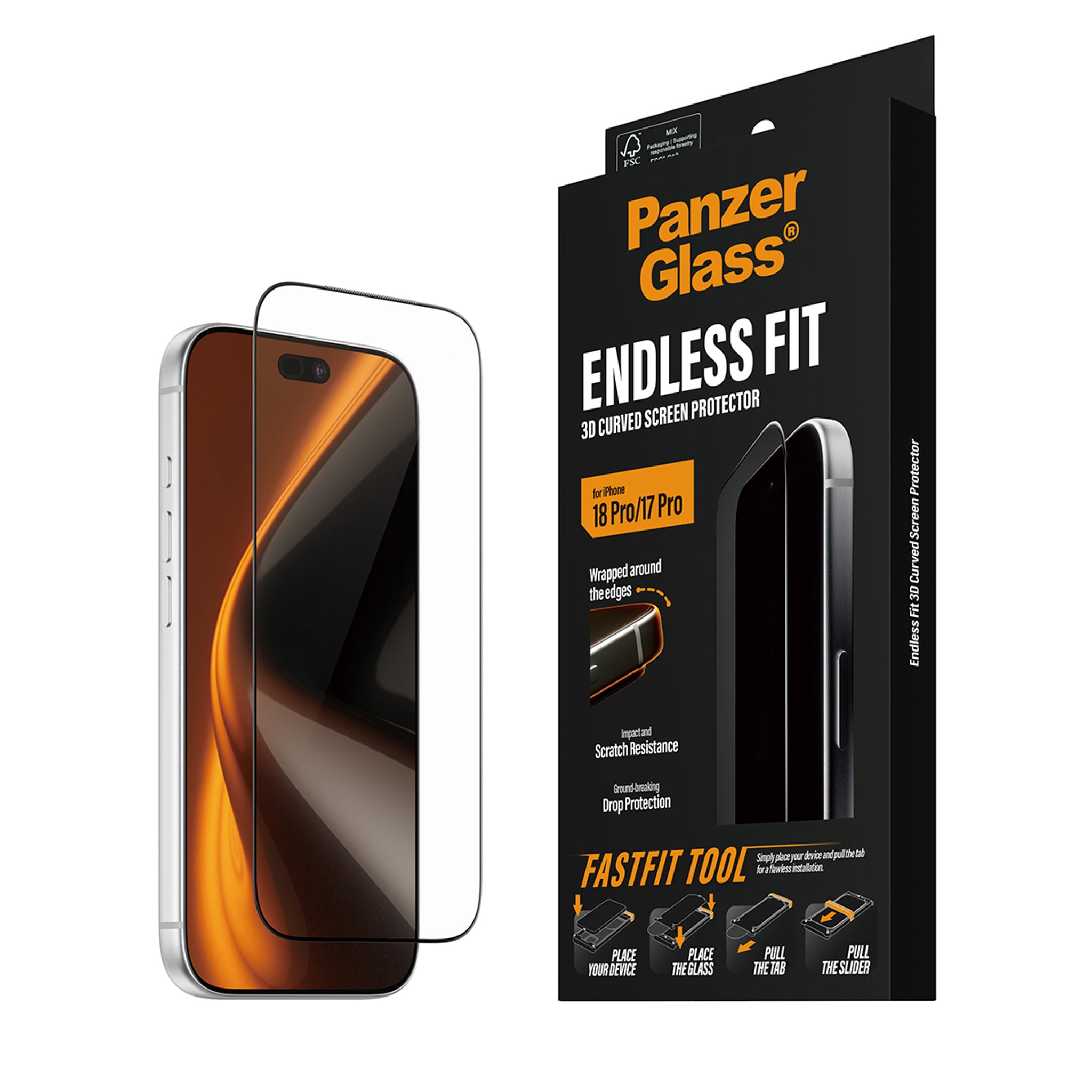 PanzerGlass® Endless Fit 3D Curve Screen Protector iPhone 18 Pro | 17 Pro w. FastFit Tool