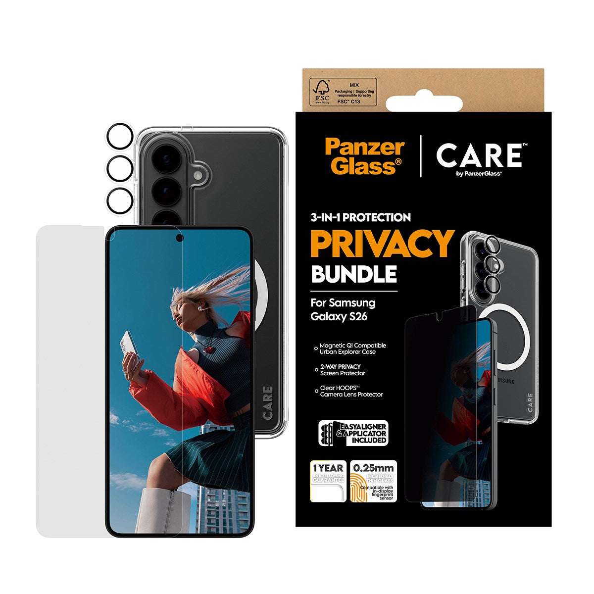 PanzerGlass® | CARE™ by PanzerGlass® Privacy 3-in-1 Bundle Samsung Galaxy S26