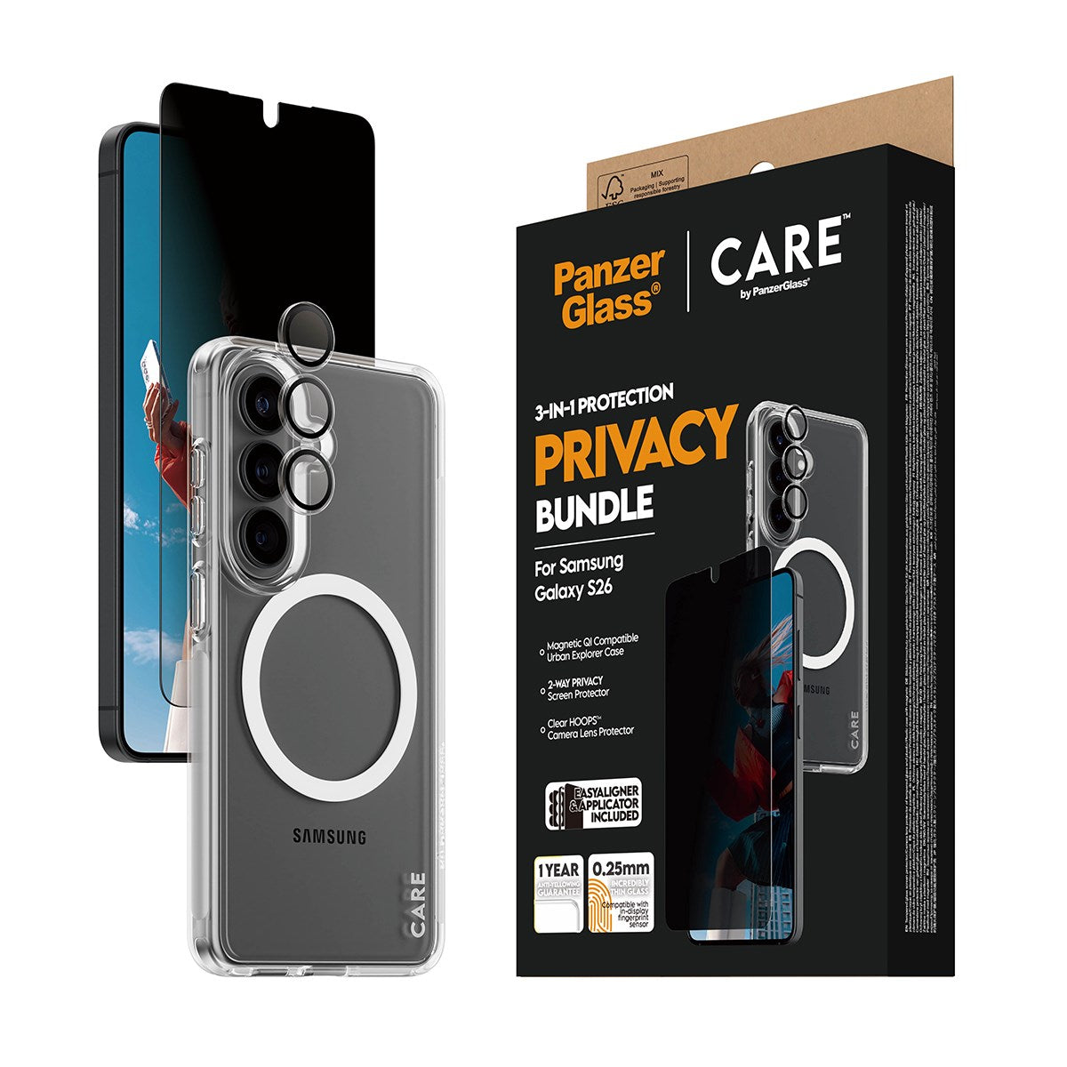 PanzerGlass® | CARE™ by PanzerGlass® Privacy 3-in-1 Bundle Samsung Galaxy S26