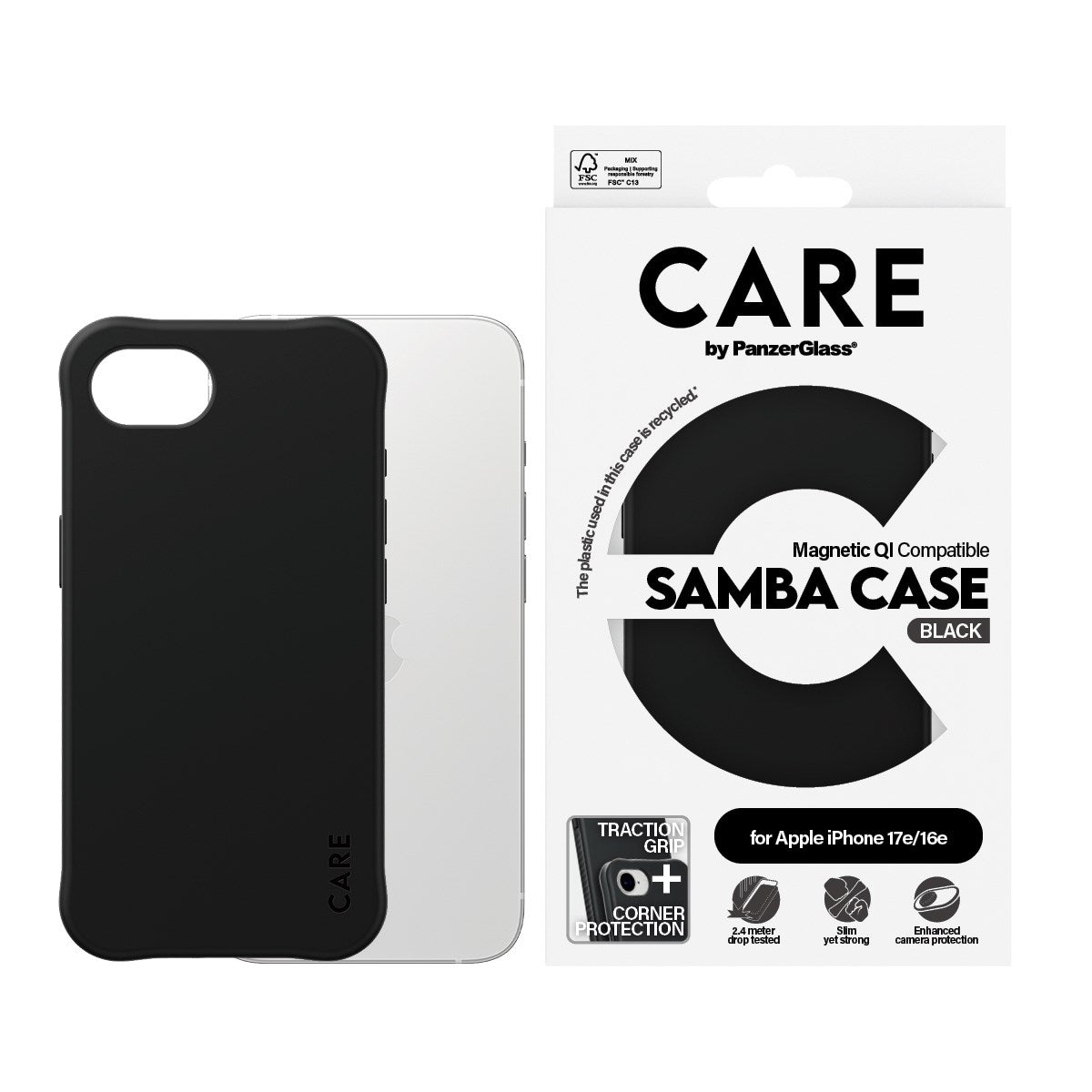 CARE™ by PanzerGlass® Samba Case Black w. Qi Compatible iPhone 17e | 16e