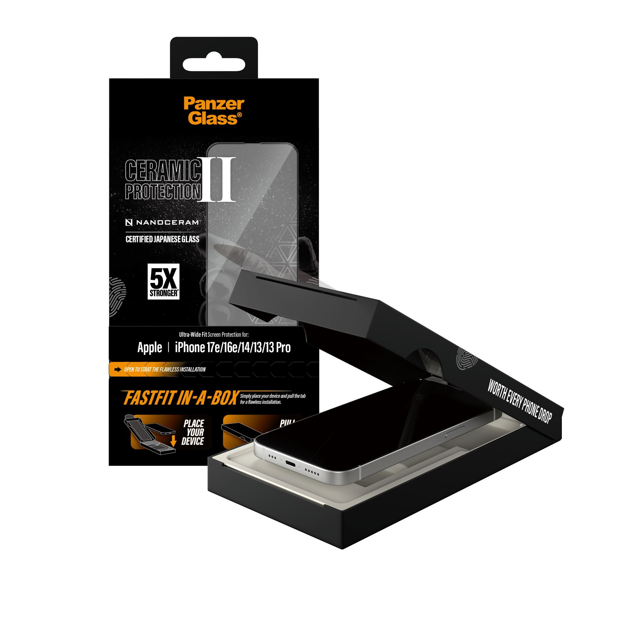 PanzerGlass® Ceramic Screen Protector iPhone 17e |16e | 14 | 13 | 13 Pro | Ultra-Wide Fit w. FASTFIT IN-A-BOX