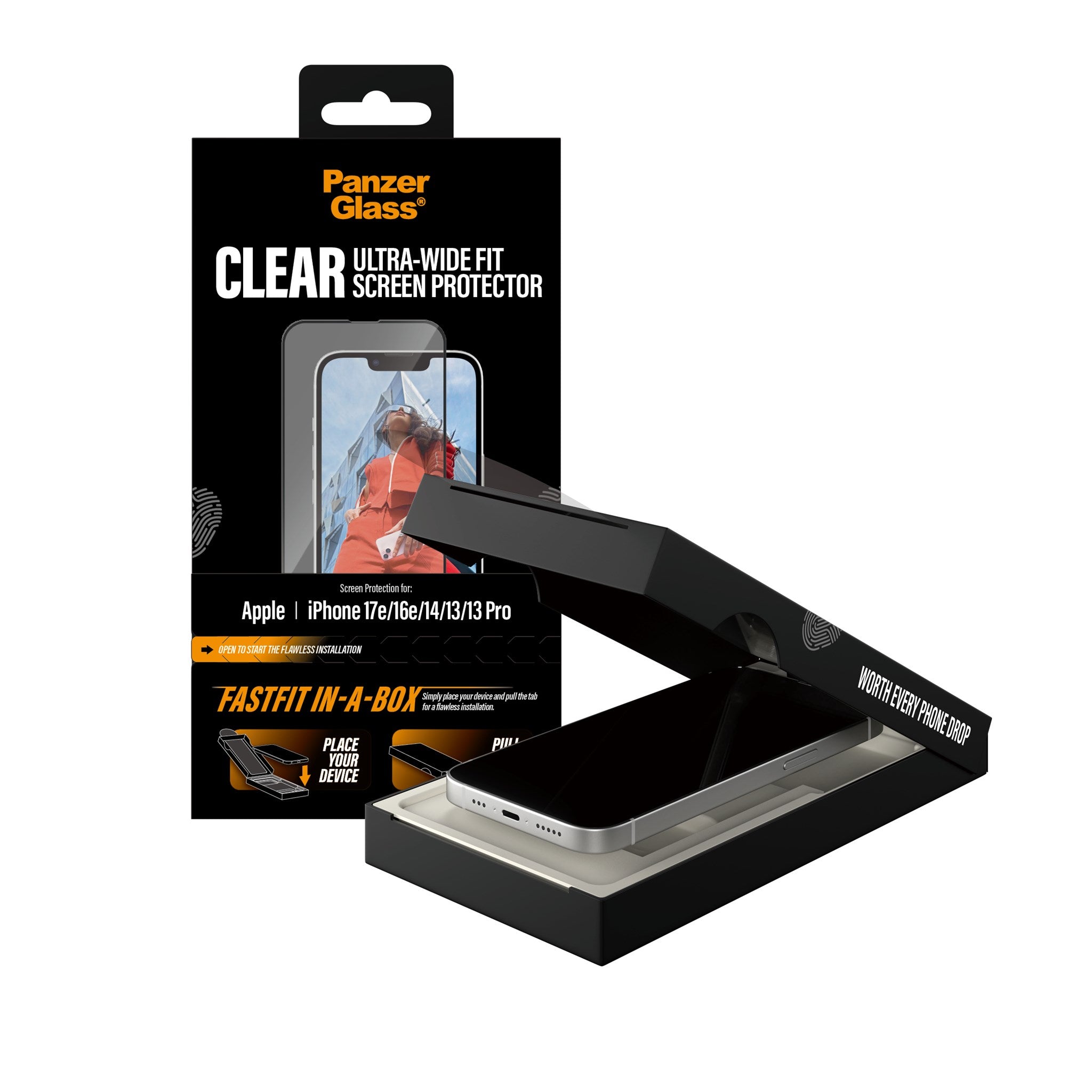 PanzerGlass® Screen Protector iPhone 17e | 16e | 14 | 13 | 13 Pro | Ultra-Wide Fit w. FASTFIT IN-A-BOX