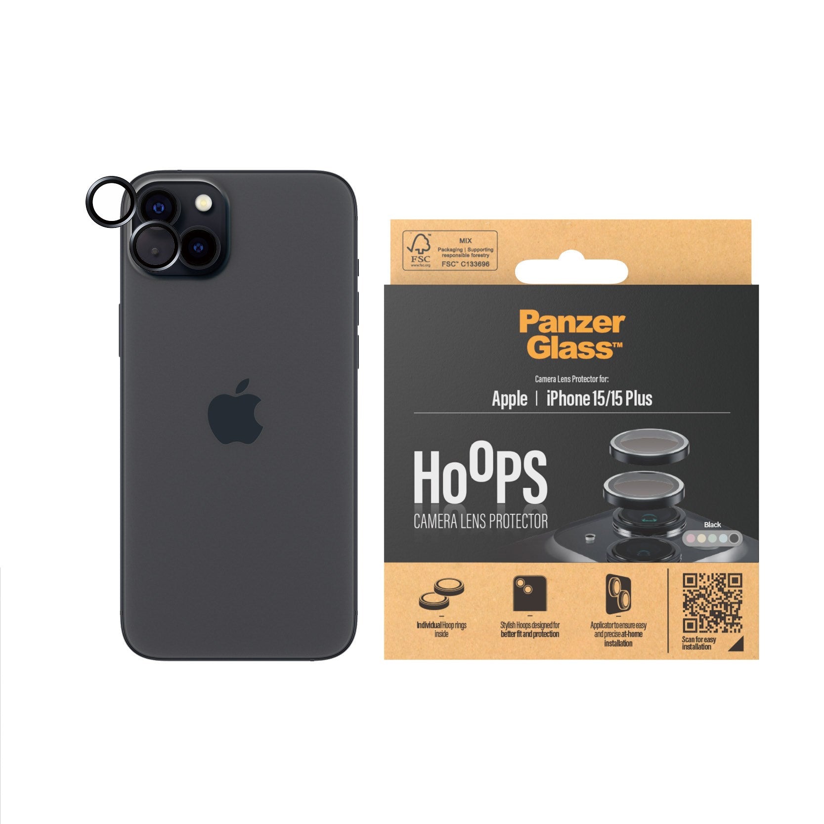 PanzerGlass® Hoops® Camera Lens Protector Black iPhone 15 | 15 Plus