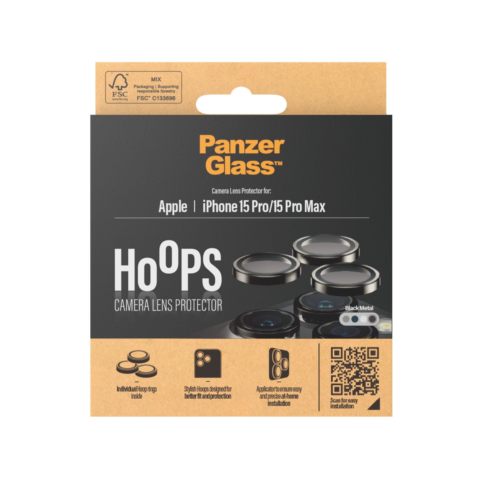 PanzerGlass® Hoops® Metal Camera Lens Protector Black iPhone 15 Pro | 15 Pro Max