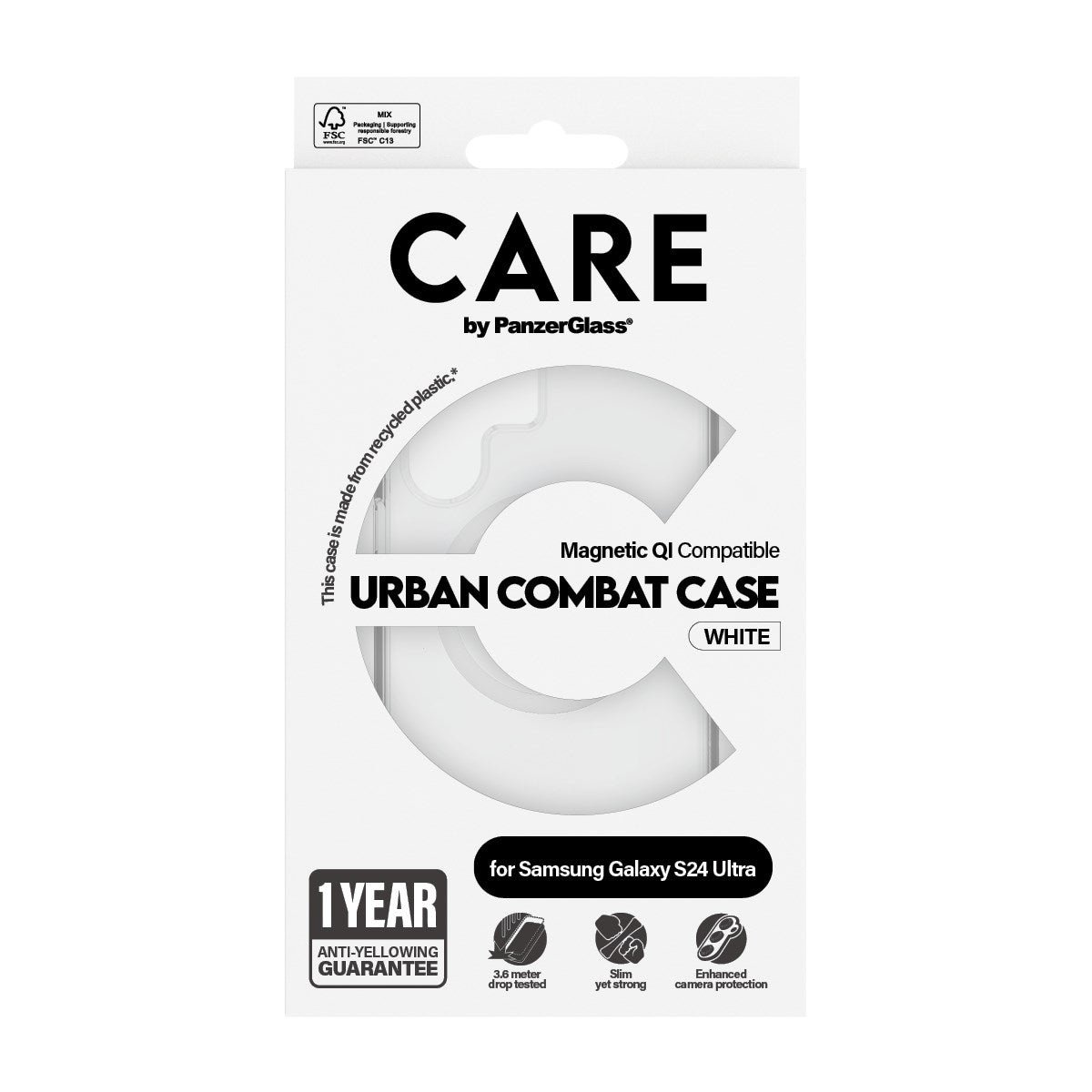 CARE by PanzerGlass® Urban Combat Case Transparent w. White Qi Compatible Samsung Galaxy S24 Ultra