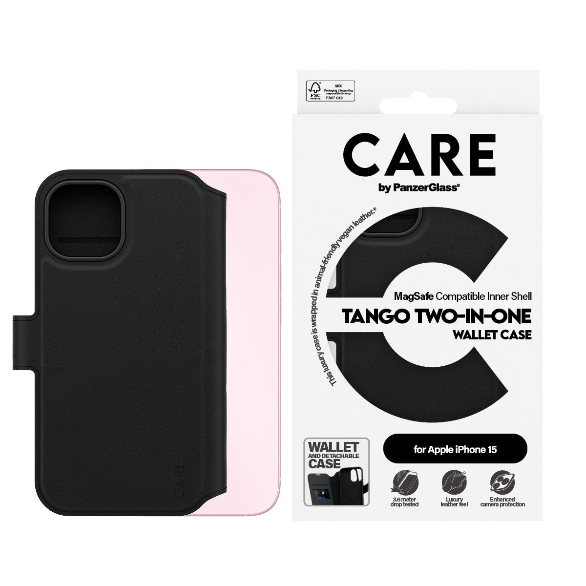 CARE by PanzerGlass® Tango Two-in-One Wallet Case w. MagSafe iPhone 15