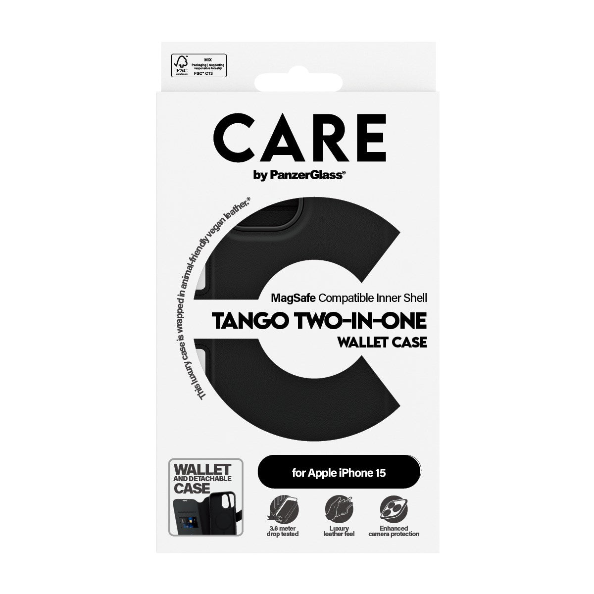 CARE by PanzerGlass® Tango Two-in-One Wallet Case w. MagSafe iPhone 15