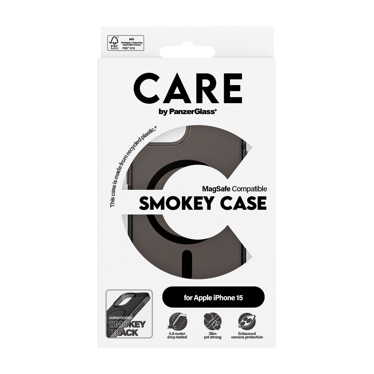 CARE by PanzerGlass® Urban Combat Case Smokey w. Black MagSafe iPhone 15