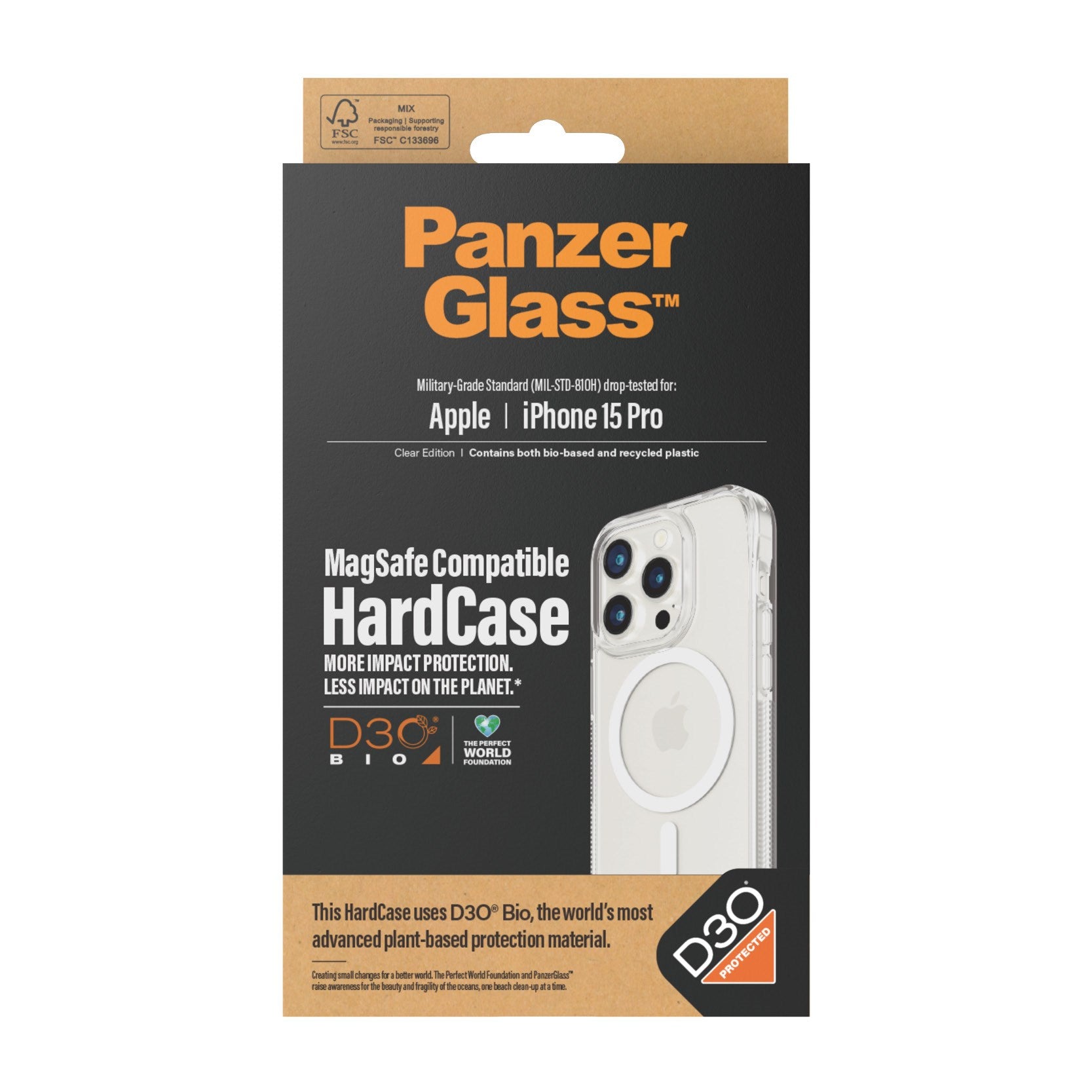 PanzerGlass® HardCase Transparent w. White MagSafe & D3O® iPhone 15 Pro