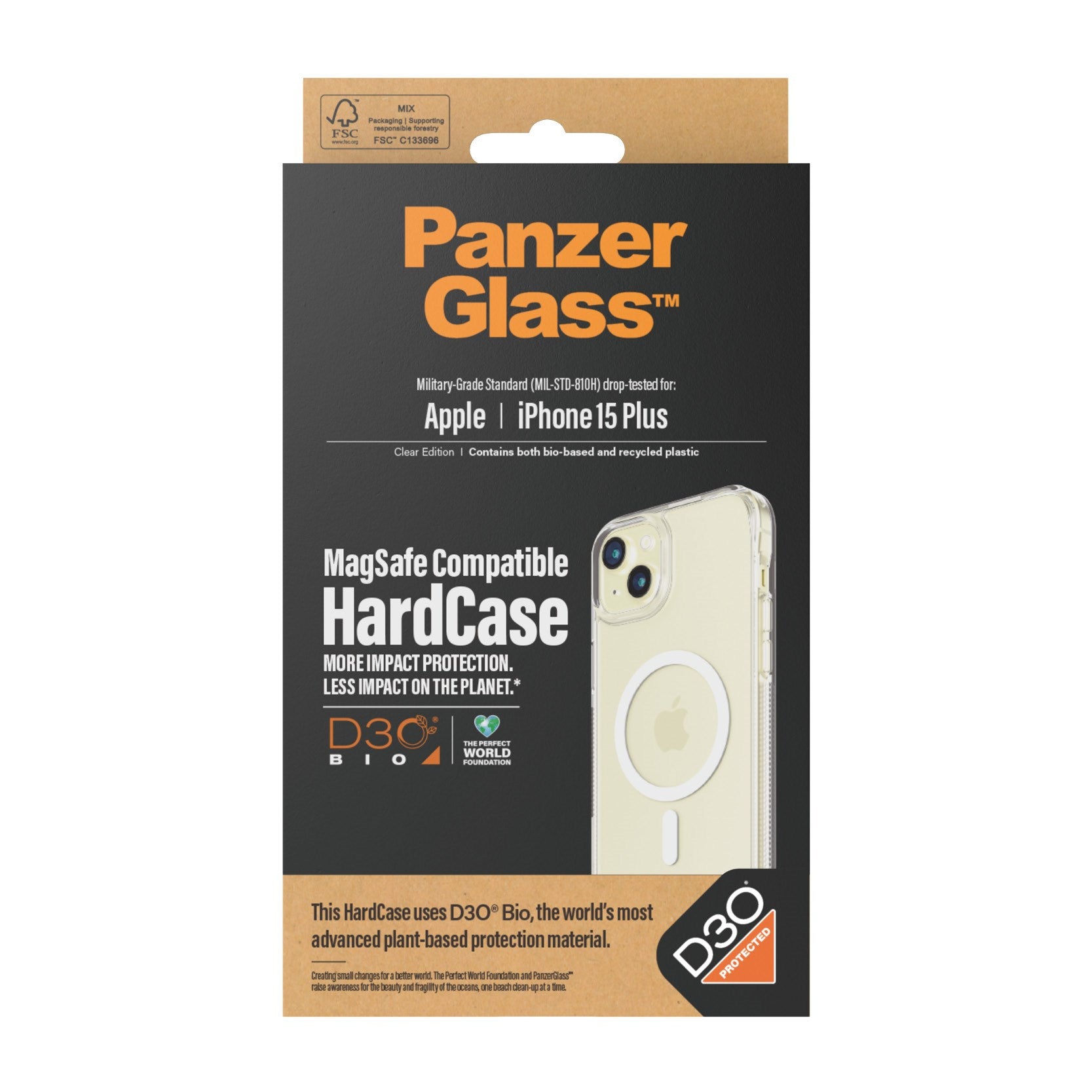 PanzerGlass® HardCase Transparent w. White MagSafe & D3O® iPhone 15 Plus
