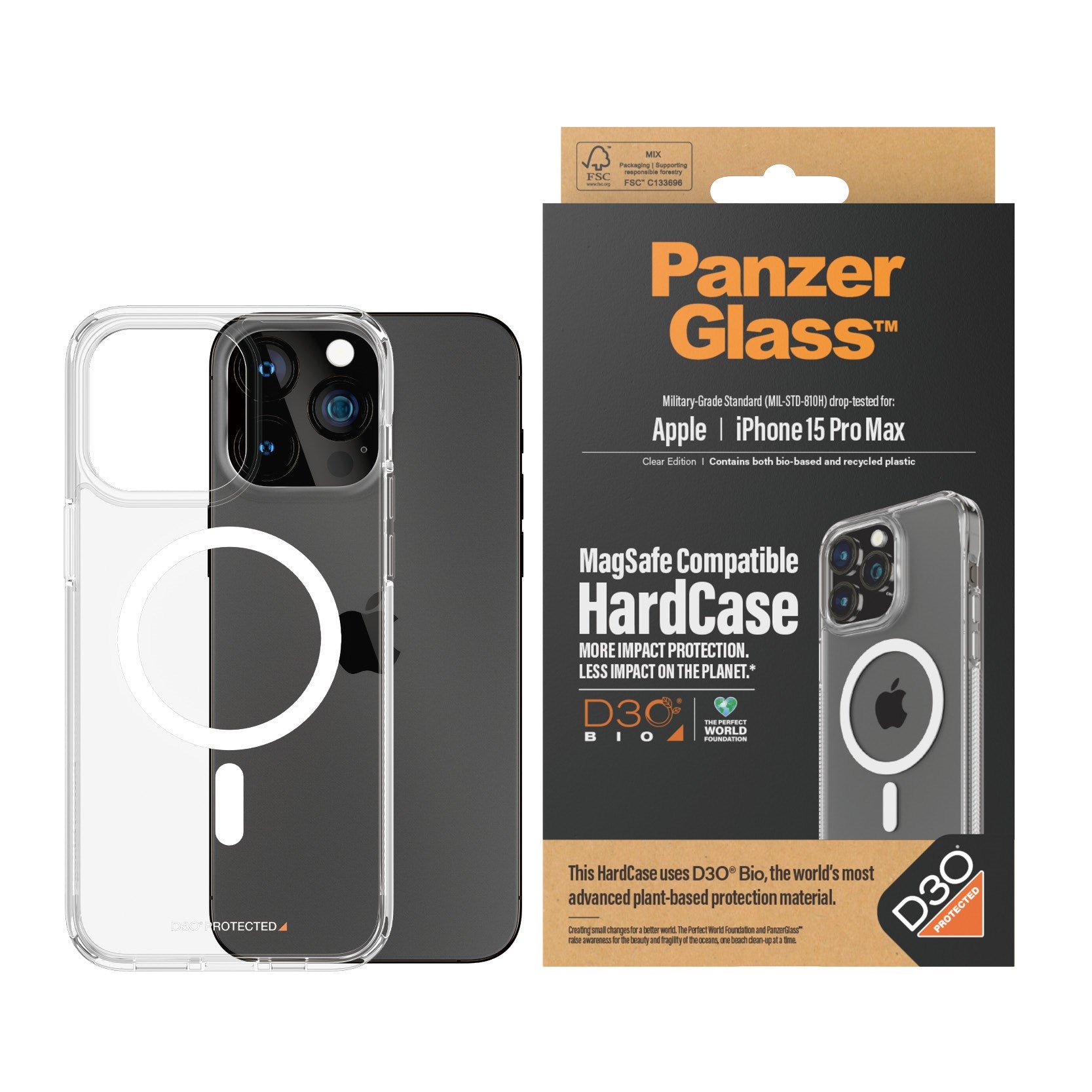 PanzerGlass® HardCase Transparent White MagSafe D3O® iPhone 15 Pr