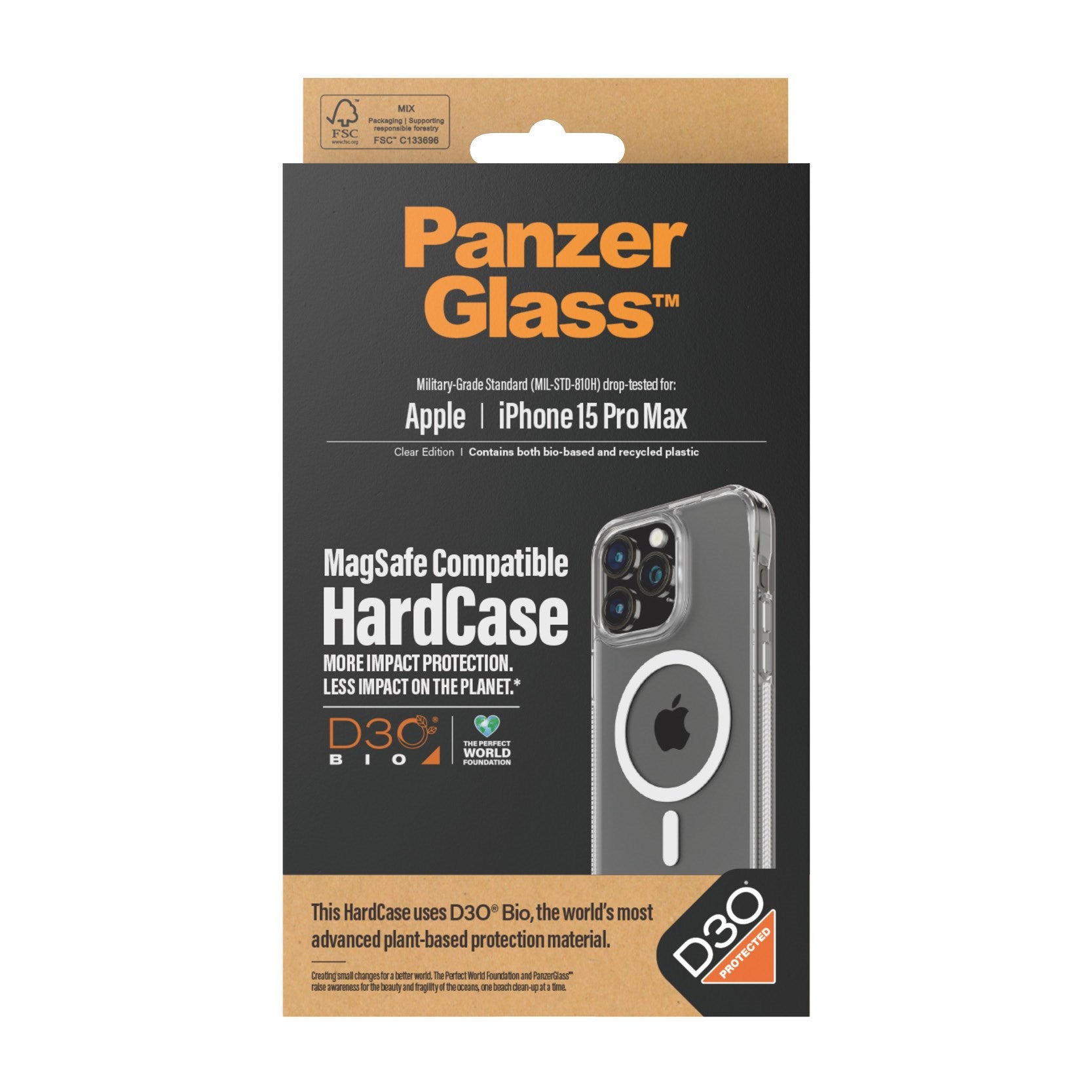 PanzerGlass® HardCase Transparent w. White MagSafe & D3O® iPhone 15 Pro Max
