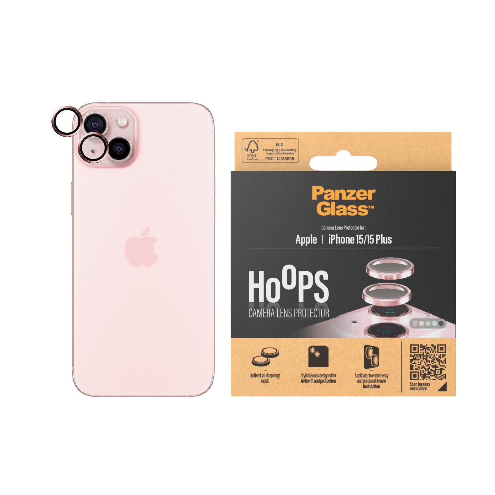 PanzerGlass® Hoops® Camera Lens Protector Pink iPhone 15 | 15 Plus