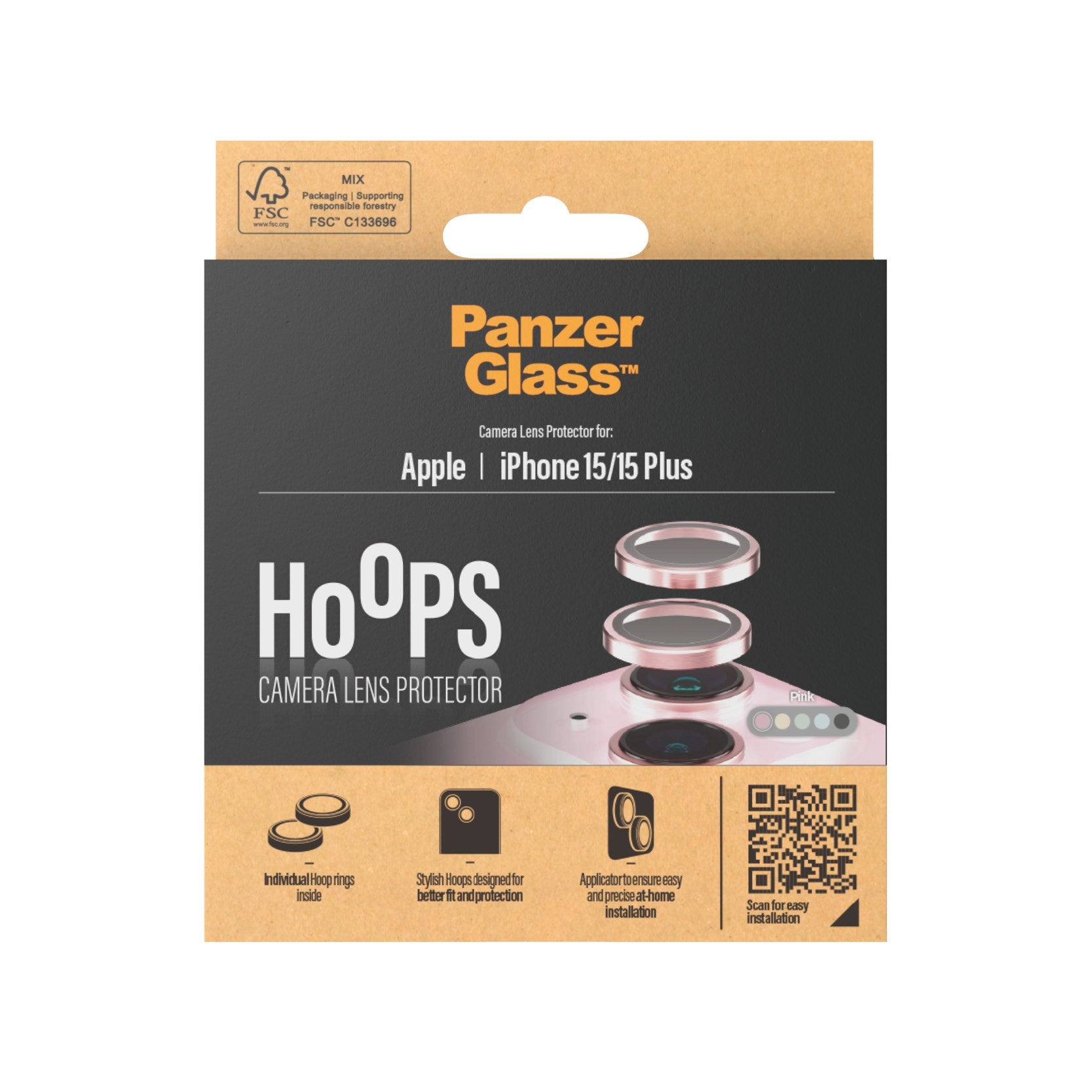 PanzerGlass® Hoops® Camera Lens Protector Pink iPhone 15 | 15 Plus