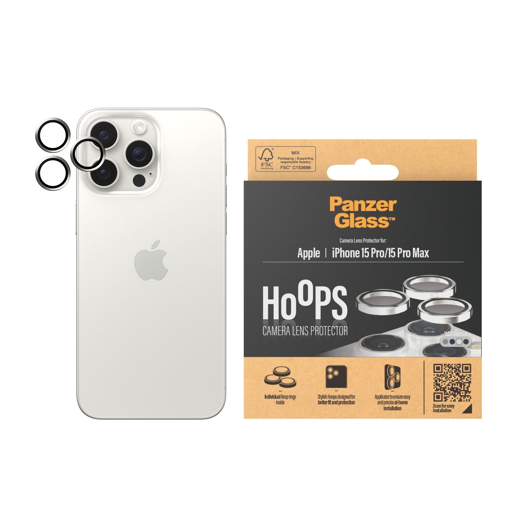 PanzerGlass® Hoops® Metal Camera Lens Protector White iPhone 15 Pro | 15 Pro Max