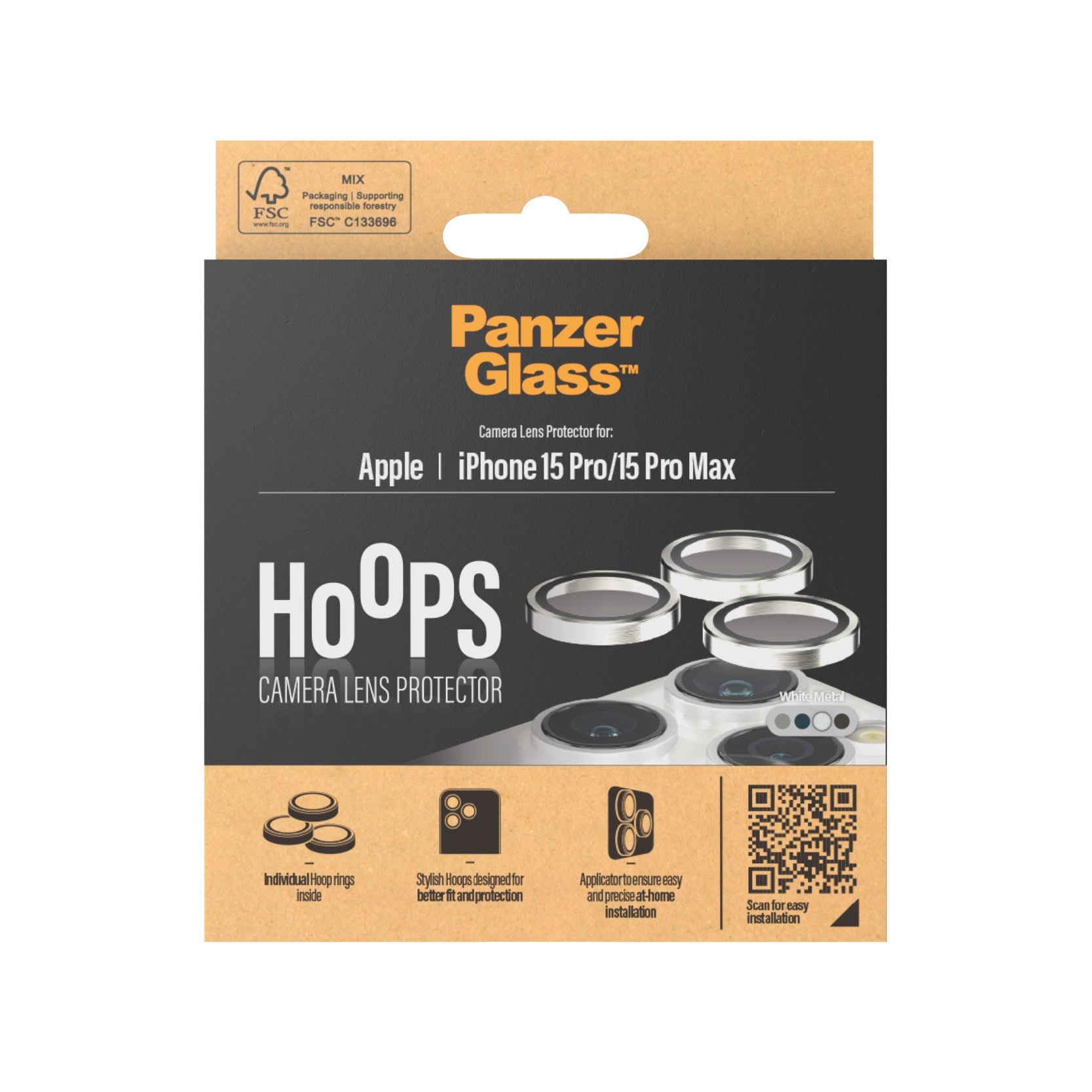 PanzerGlass® Hoops® Metal Camera Lens Protector White iPhone 15 Pro | 15 Pro Max