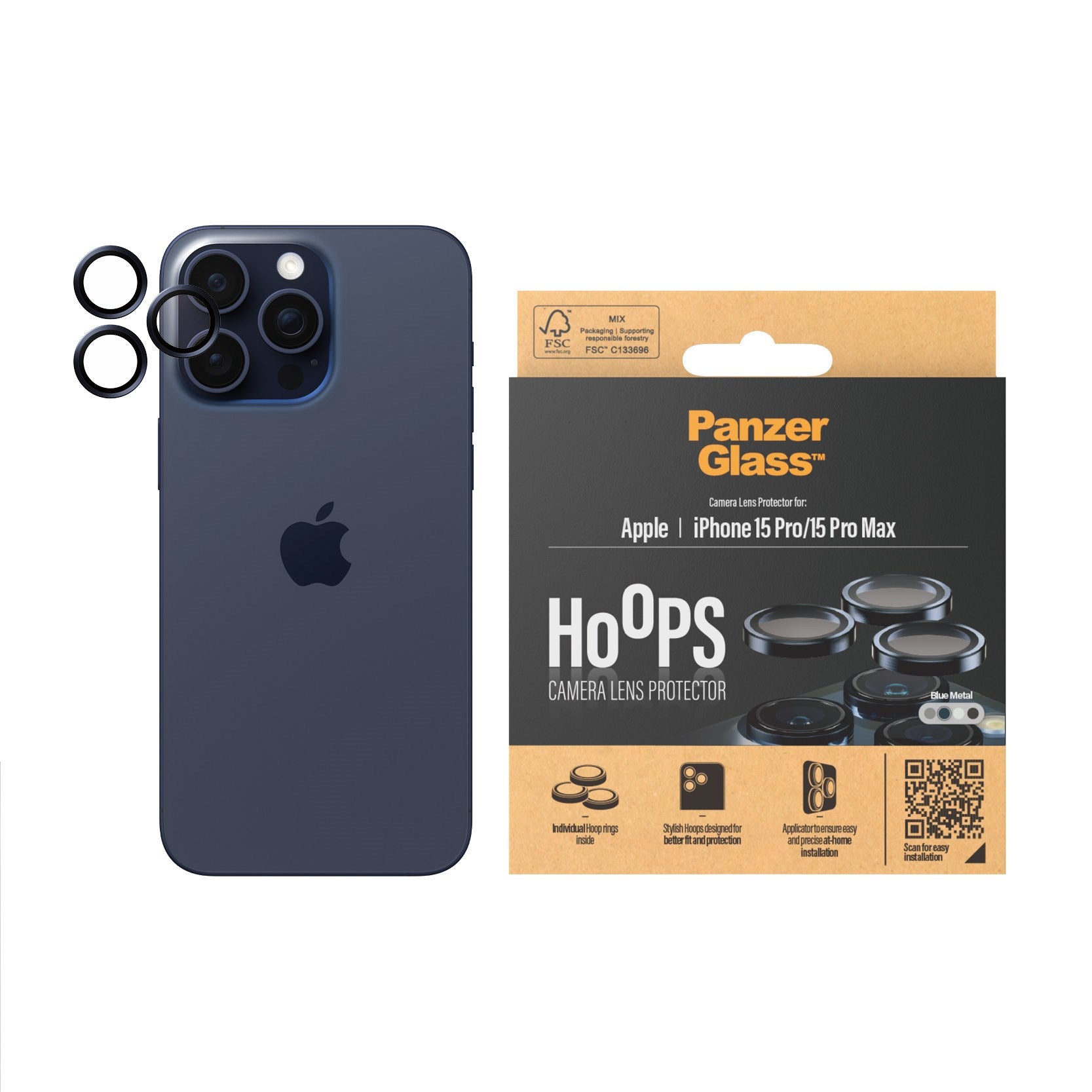 PanzerGlass® Hoops® Metal Camera Lens Protector Blue iPhone 15 Pro | 15 Pro Max