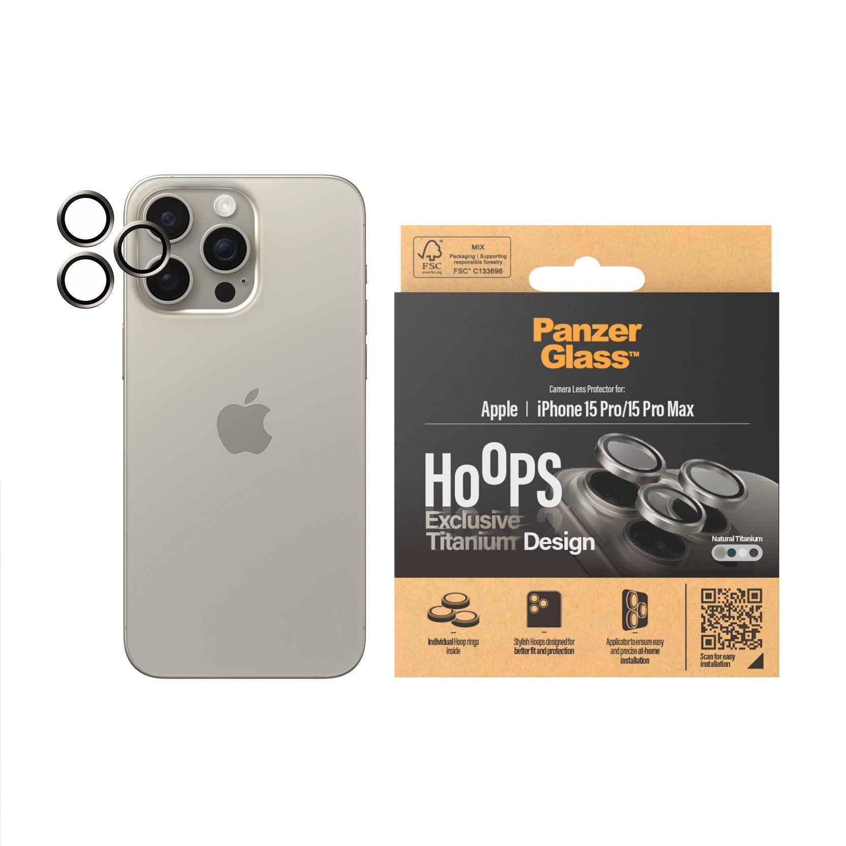 PanzerGlass® Hoops® Titanium Camera Lens Protector Natural iPhone 15 Pro | 15 Pro Max