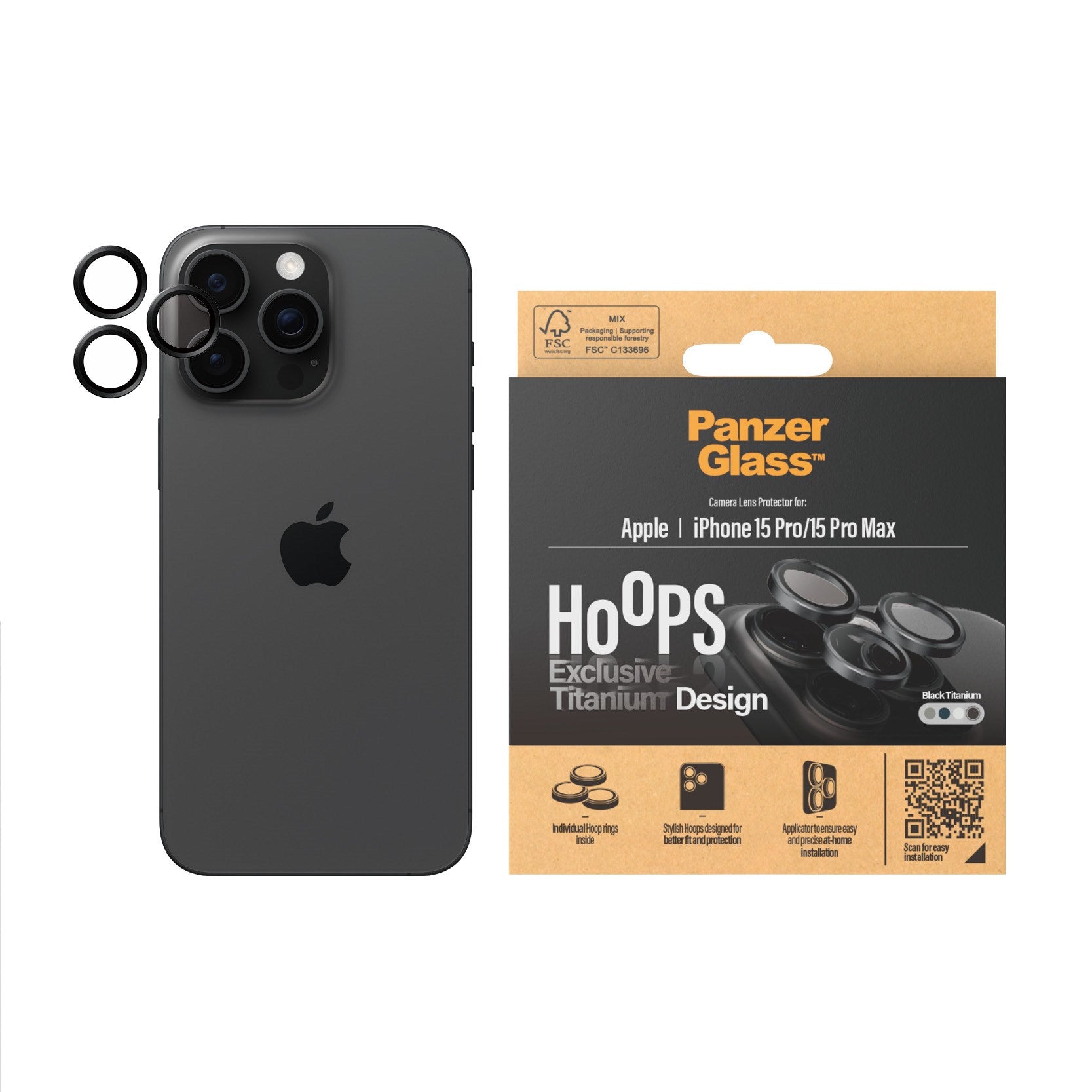 PanzerGlass® Hoops® Titanium Camera Lens Protector Black iPhone 15 Pro | 15 Pro Max