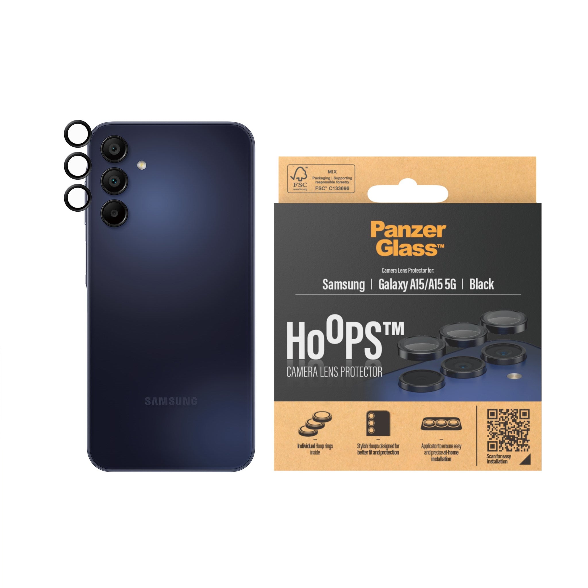 PanzerGlass® Hoops® Camera Lens Protector Black Samsung Galaxy A15 | A15 5G