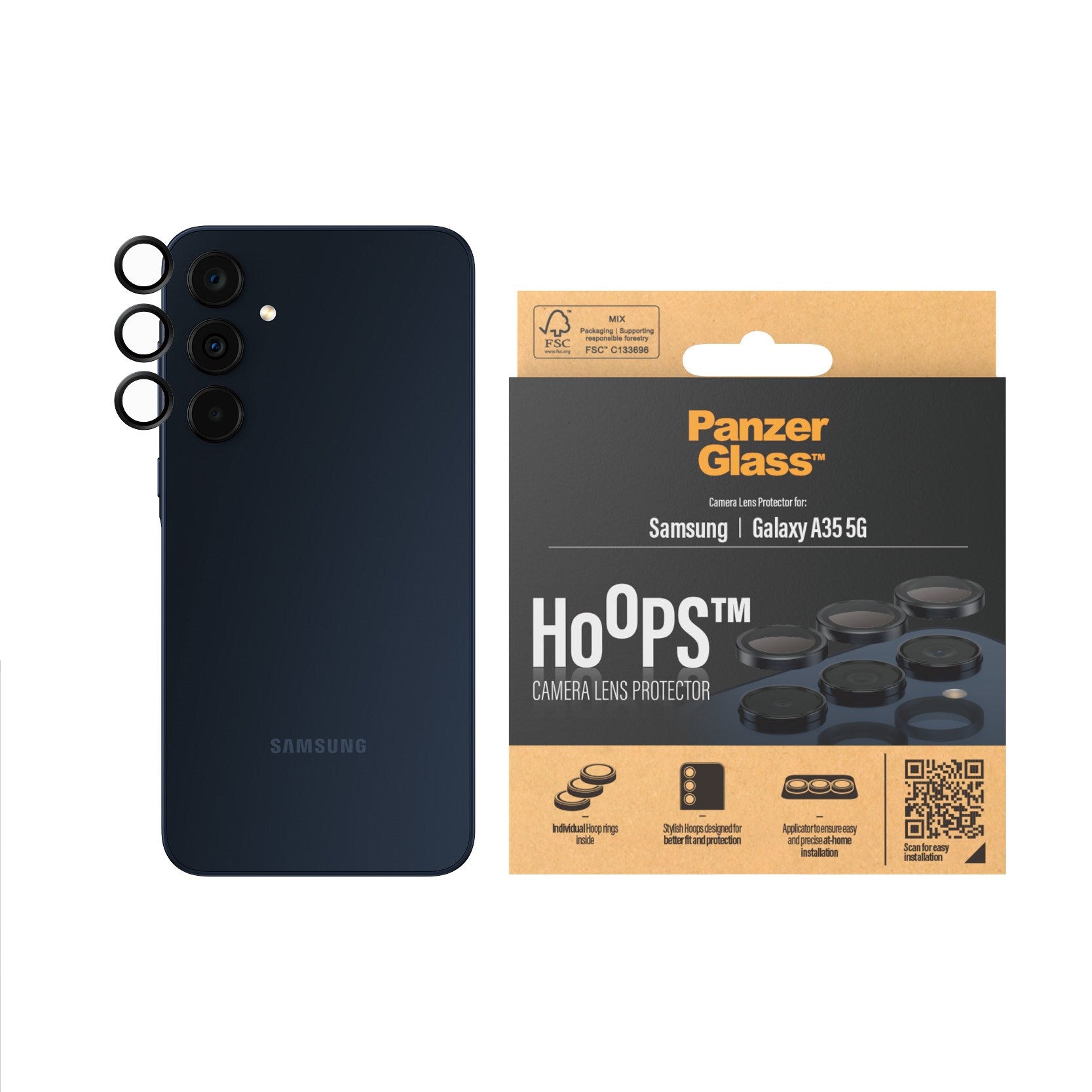 PanzerGlass® Hoops® Camera Lens Protector Black Samsung Galaxy A35 5G