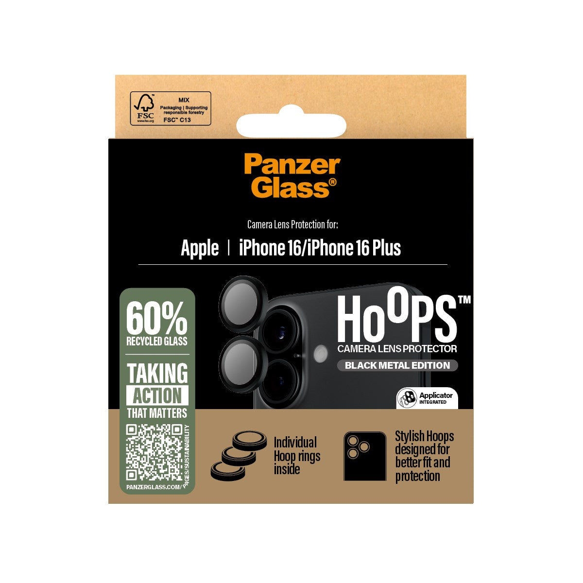PanzerGlass® Hoops® Camera Lens Protector Black iPhone 16 | 16 Plus