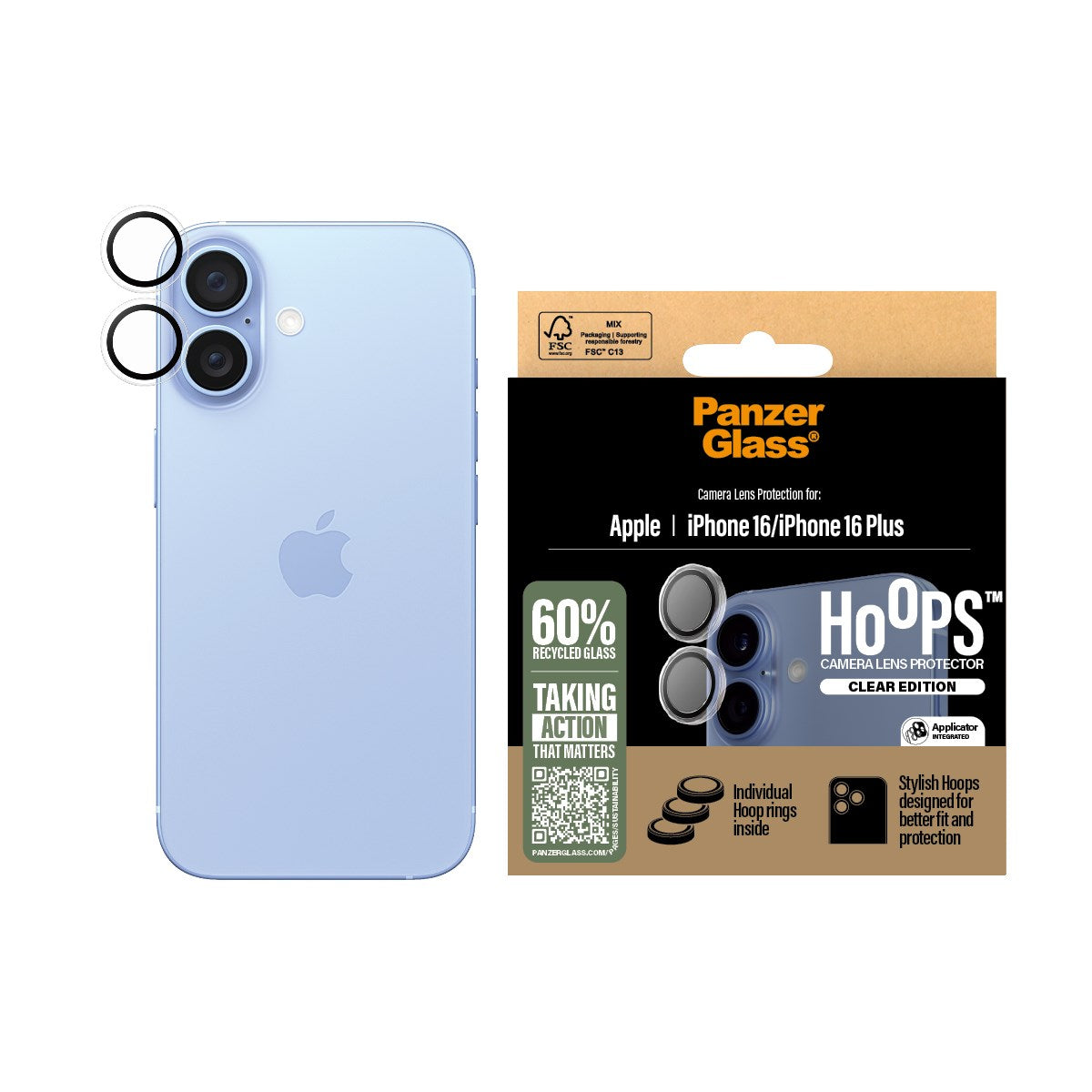 PanzerGlass® Hoops® Camera Lens Protector Transparent iPhone 16 | 16 Plus