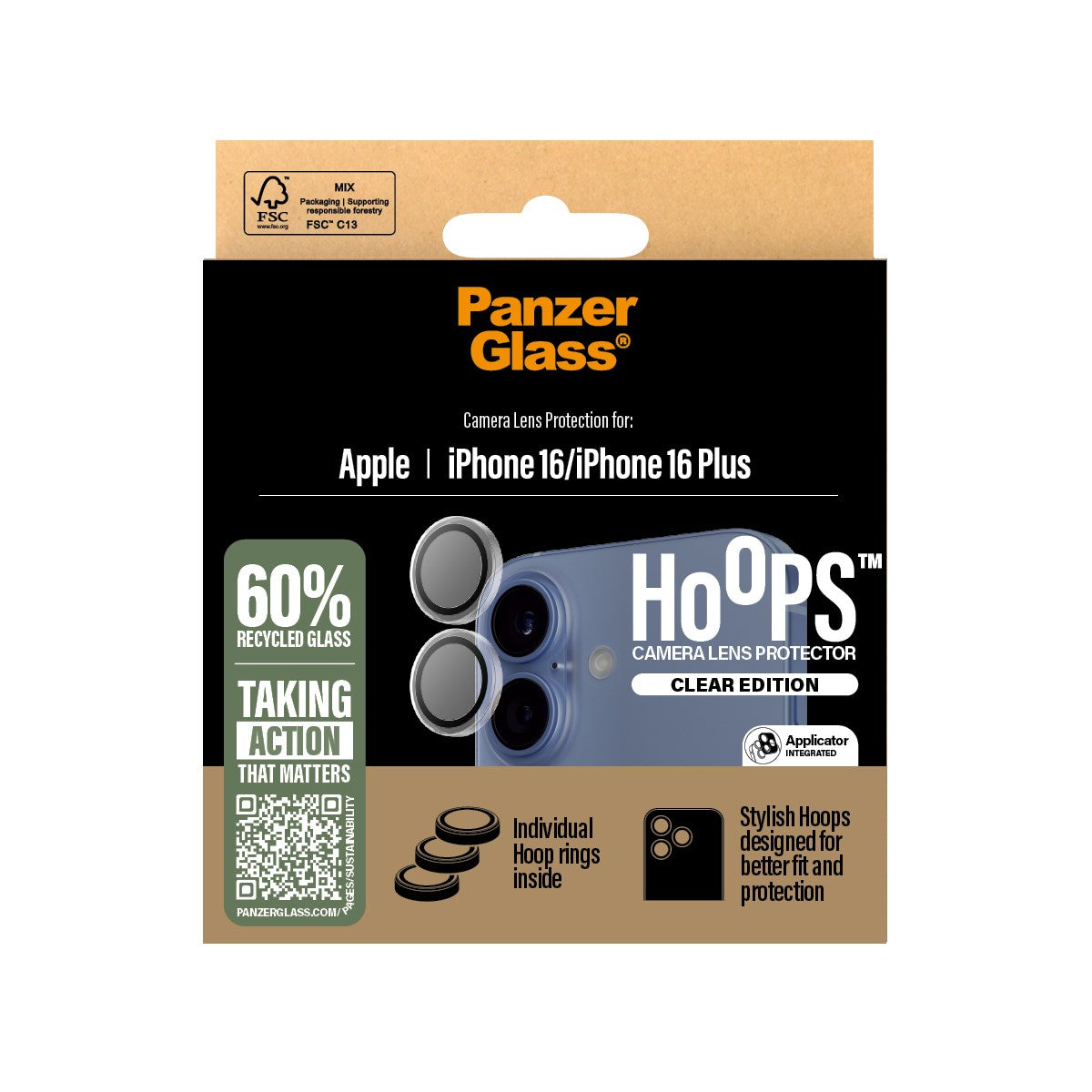 PanzerGlass® Hoops® Camera Lens Protector Transparent iPhone 16 | 16 Plus