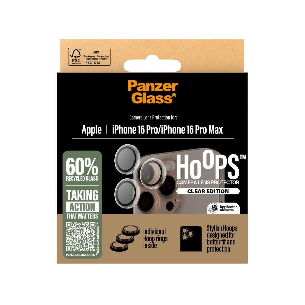 PanzerGlass® Hoops® Camera Lens Protector Transparent iPhone 16 Pro | 16 Pro Max