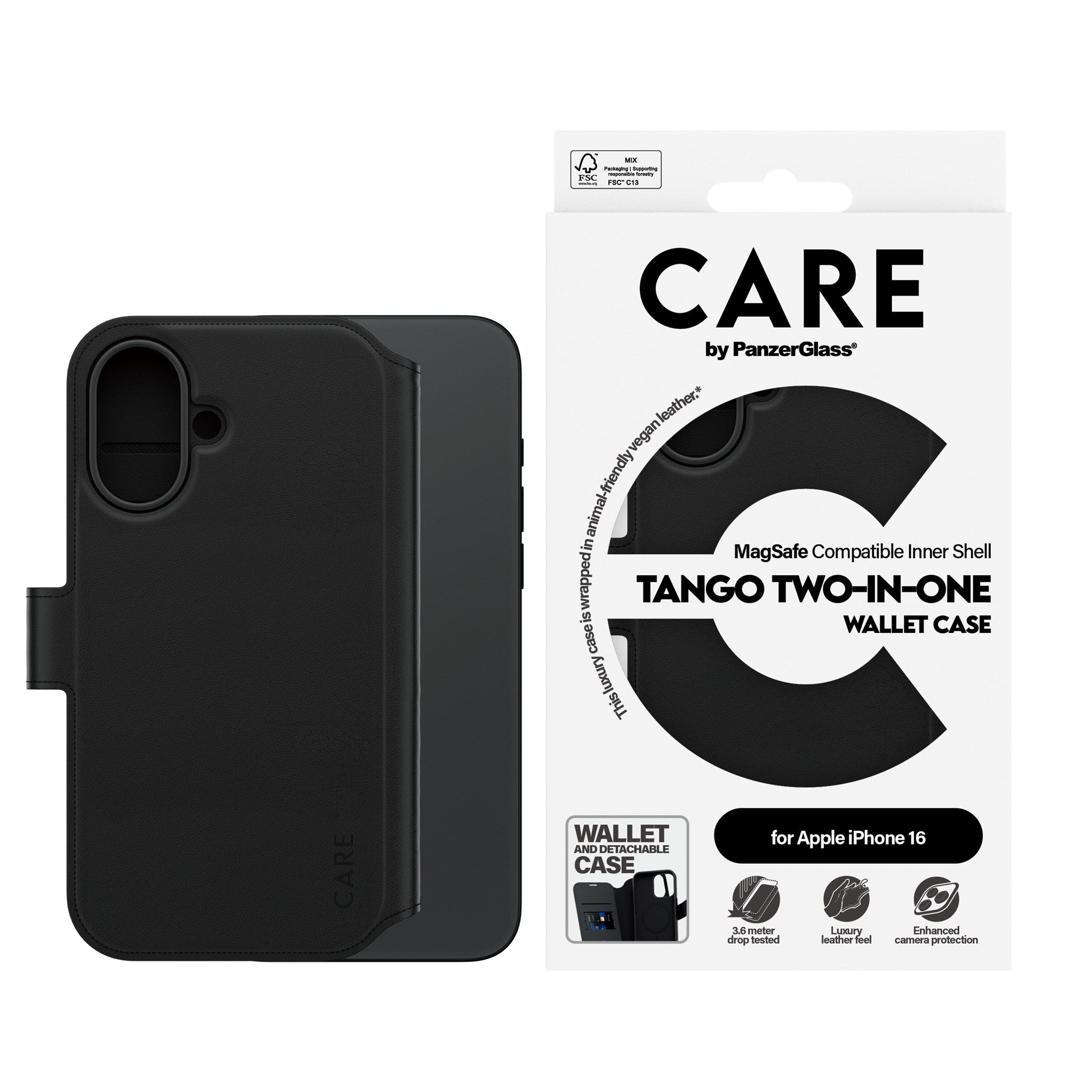 CARE by PanzerGlass® Tango Two-in-One Wallet Case w. MagSafe iPhone 16