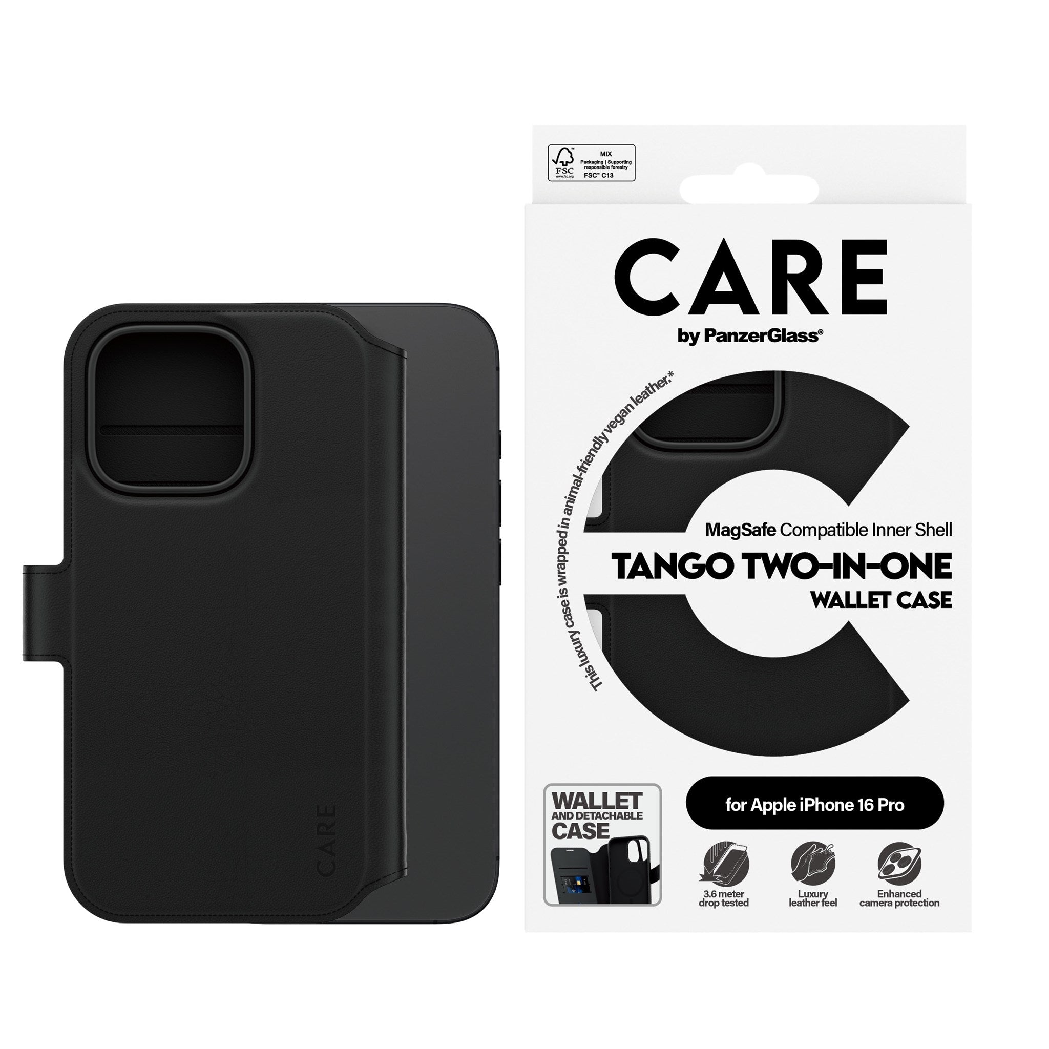 CARE by PanzerGlass® Tango Two-in-One Wallet Case w. MagSafe iPhone 16 Pro