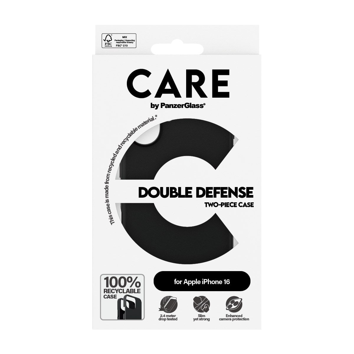 CARE by PanzerGlass® Double Defense Case Black iPhone 16