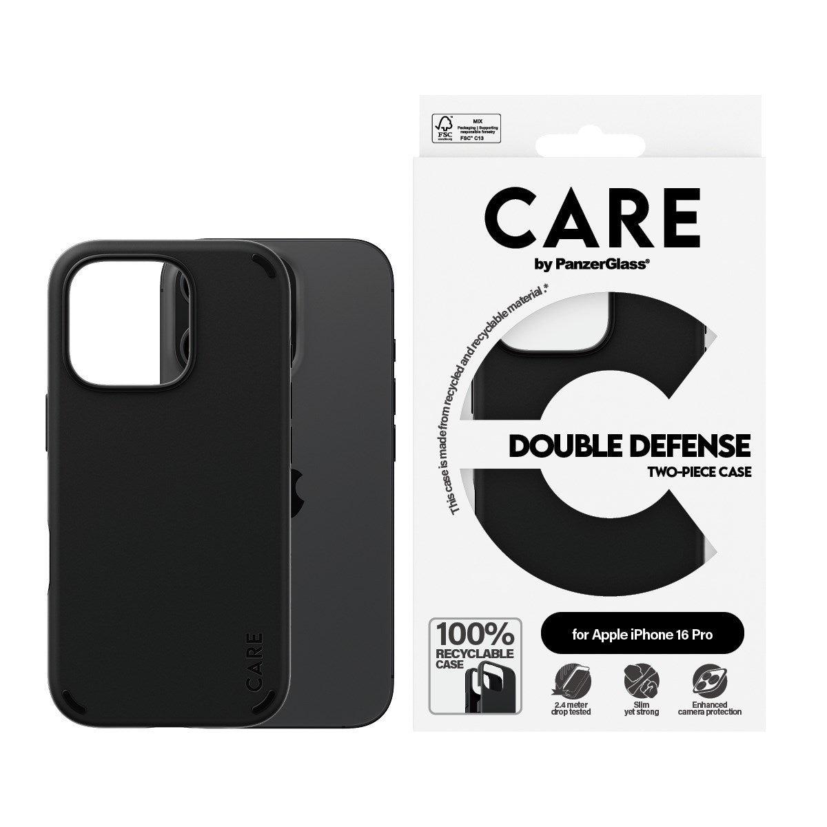 CARE by PanzerGlass® Double Defense Case Black iPhone 16 Pro