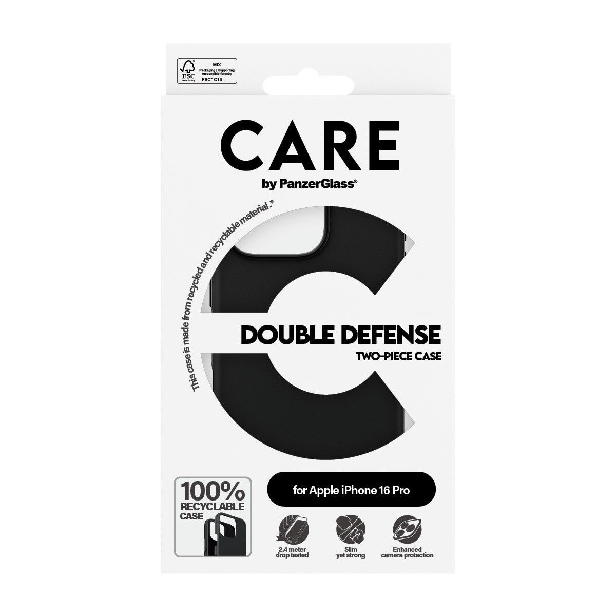 CARE by PanzerGlass® Double Defense Case Black iPhone 16 Pro