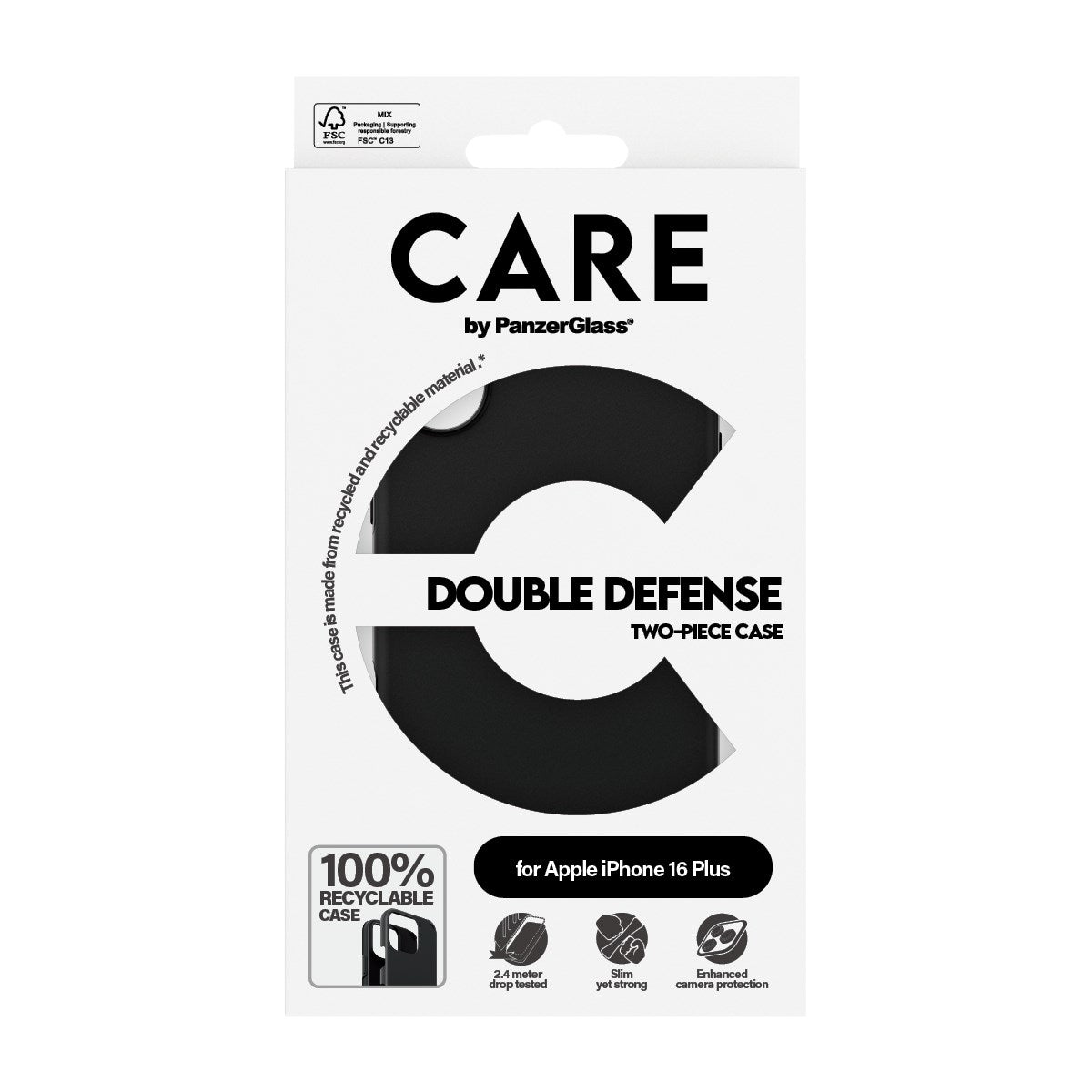 CARE by PanzerGlass® Double Defense Case Black iPhone 16 Plus