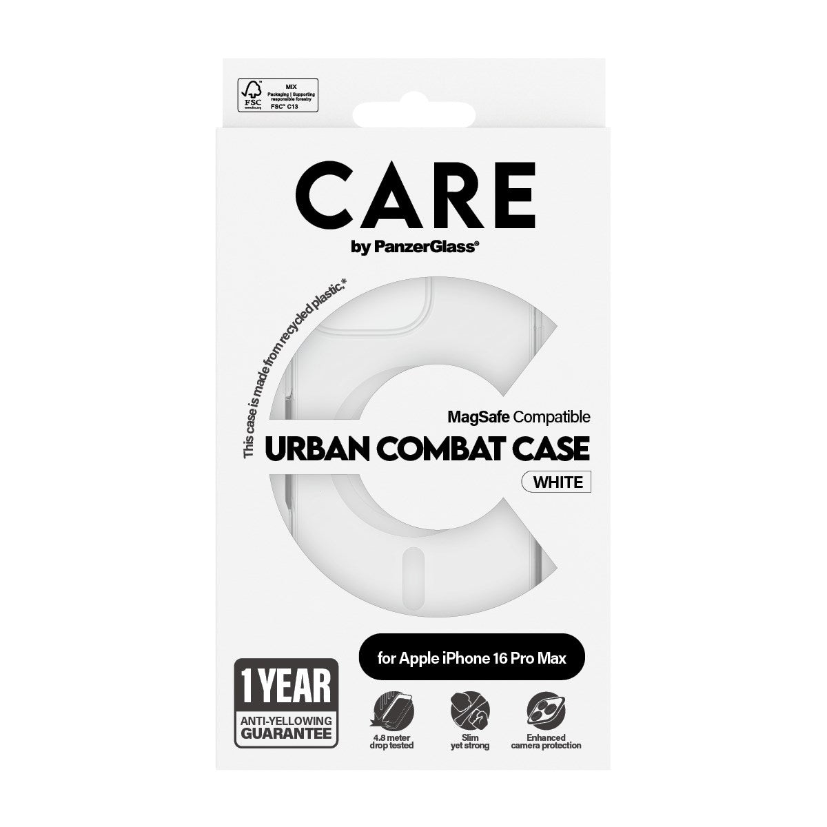 CARE by PanzerGlass® Urban Combat Case Transparent w. White MagSafe iPhone 16 Pro Max