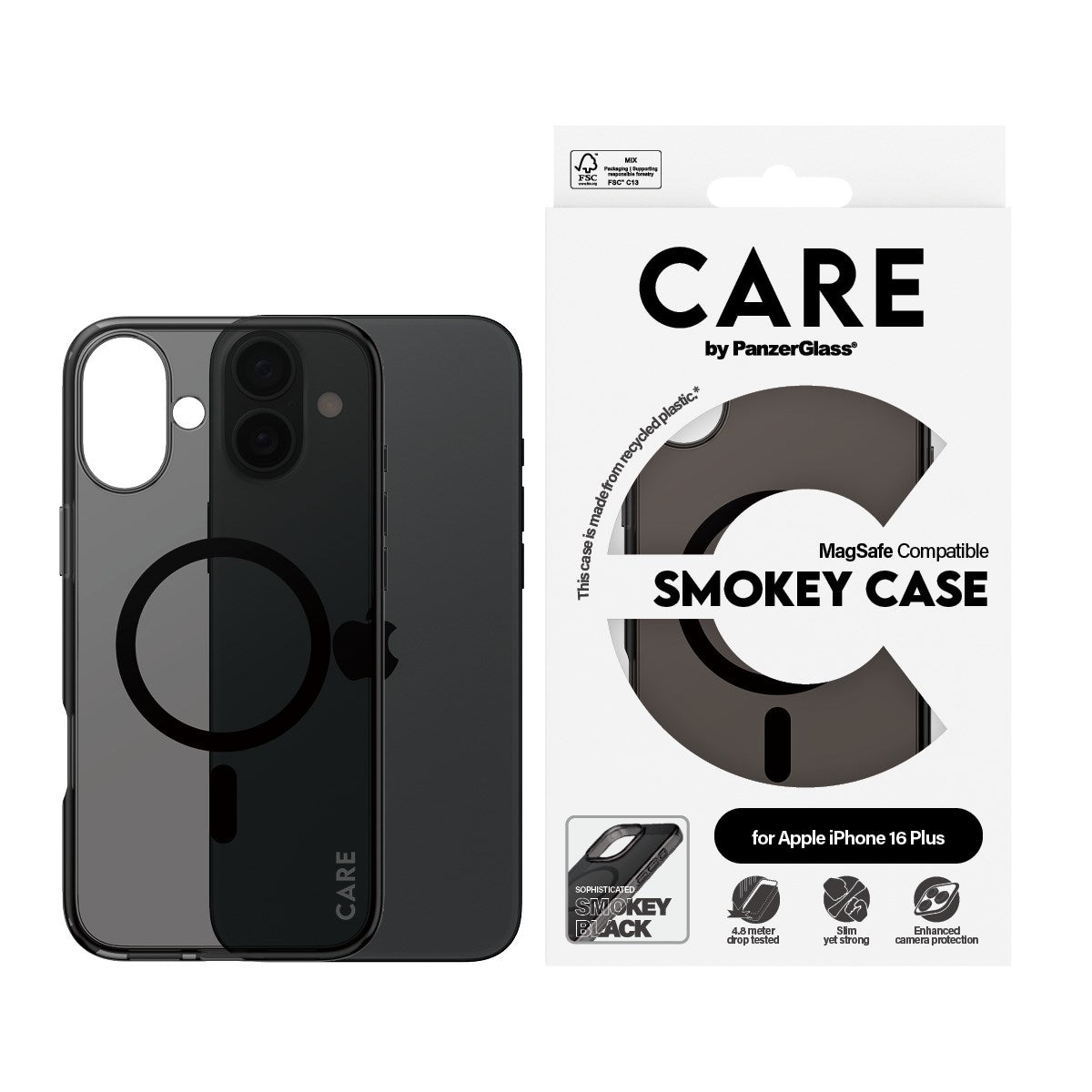 CARE by PanzerGlass® Urban Combat Case Smokey w. Black MagSafe iPhone 16 Plus