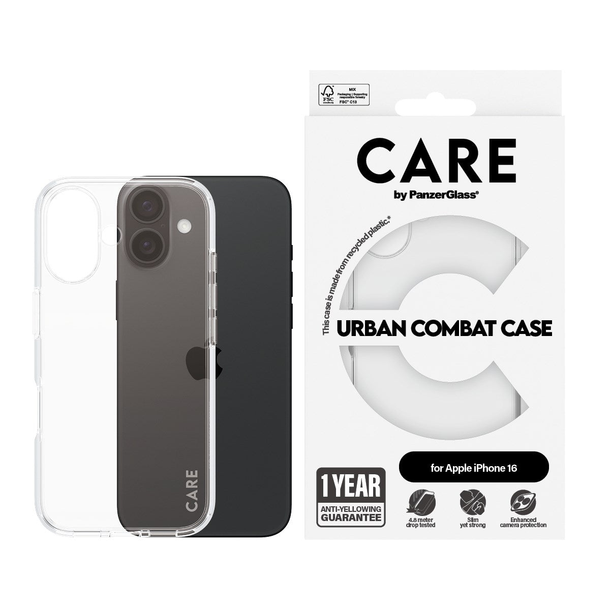 CARE by PanzerGlass® Urban Combat Case Transparent iPhone 16
