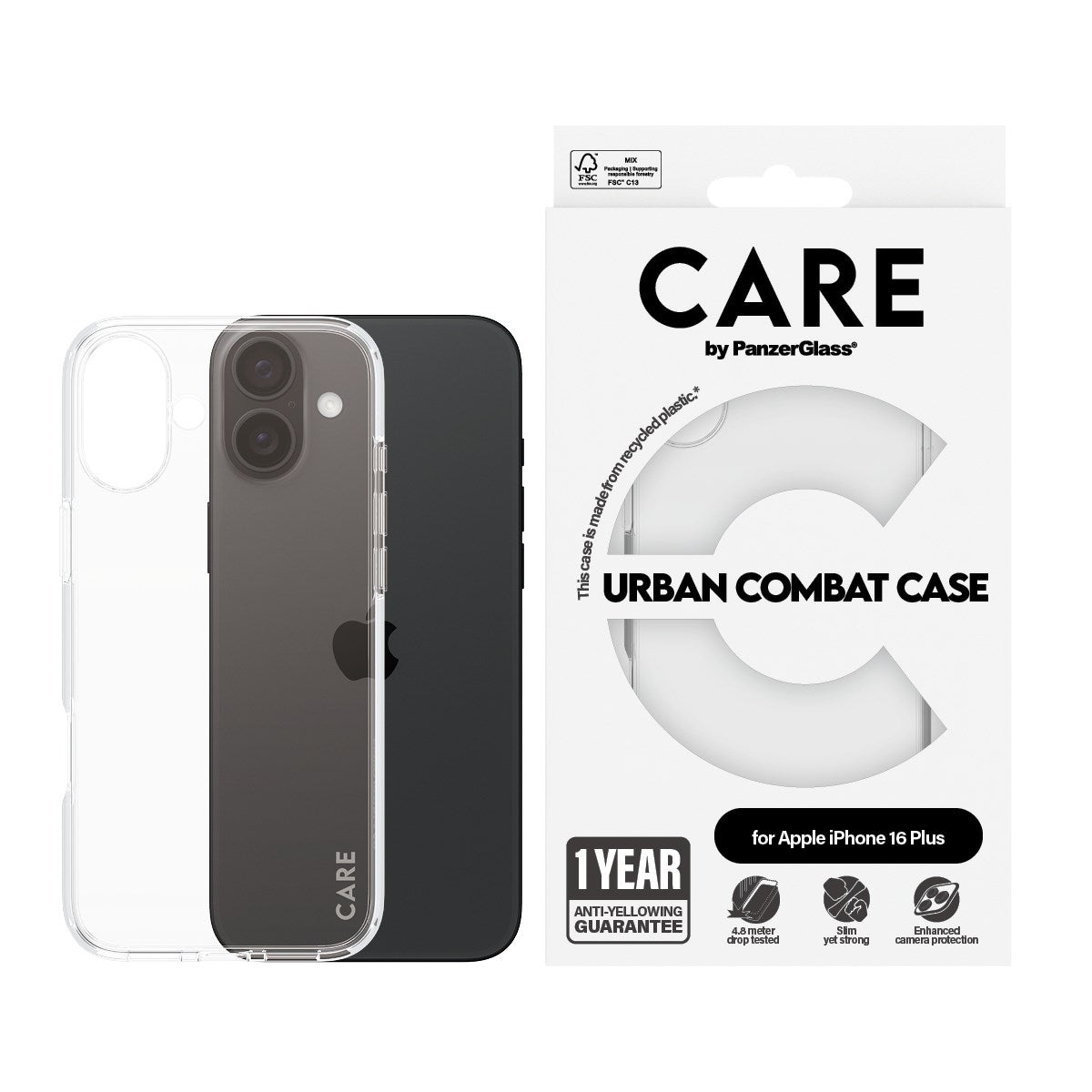 CARE by PanzerGlass® Urban Combat Case Transparent iPhone 16 Plus