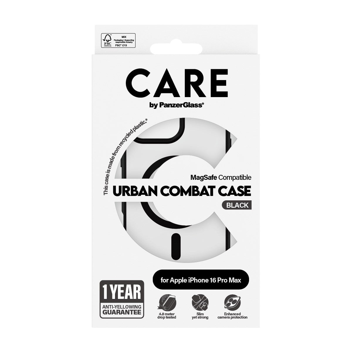 CARE by PanzerGlass® Urban Combat Case Transparent w. Black Frame & MagSafe iPhone 16 Pro Max