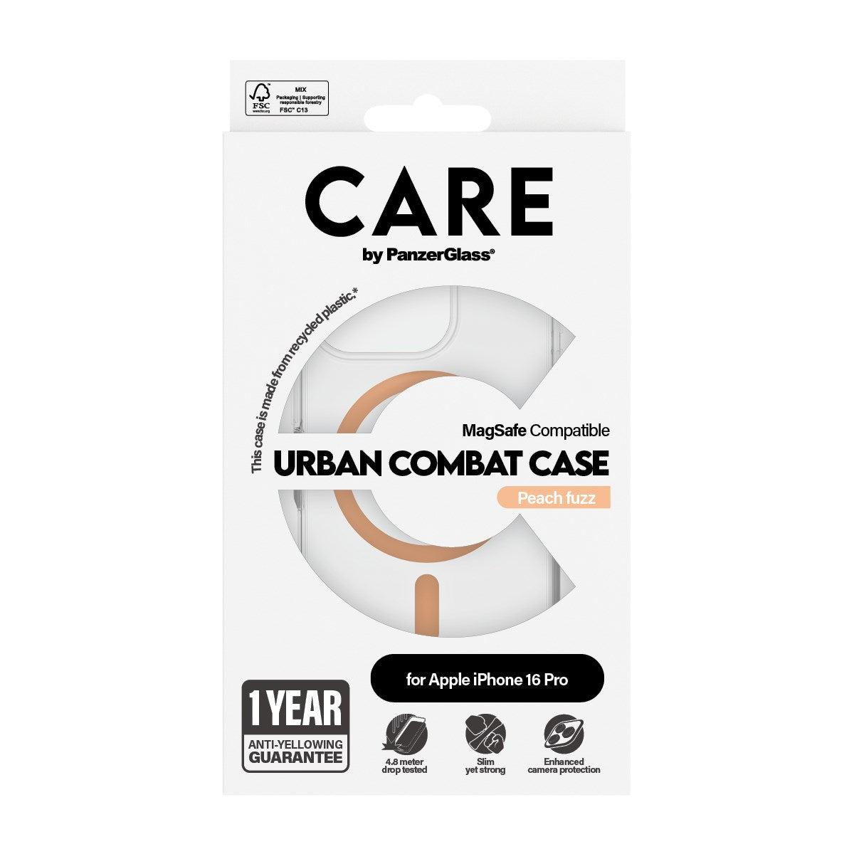CARE by PanzerGlass® Urban Combat Case Transparent w. Peachy MagSafe iPhone 16 Pro