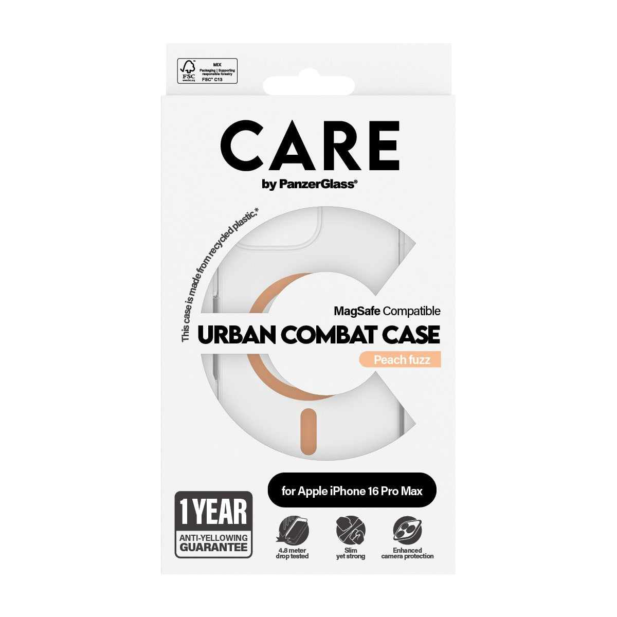 CARE by PanzerGlass® Urban Combat Case Transparent w. Peachy MagSafe iPhone 16 Pro Max