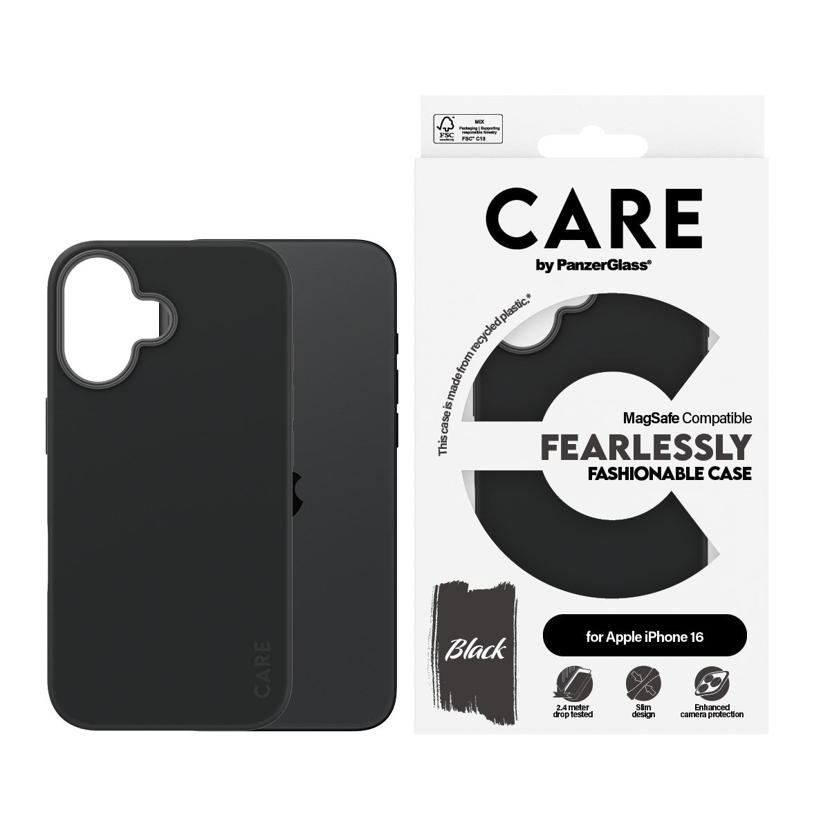 CARE by PanzerGlass® Case Black w. MagSafe iPhone 16
