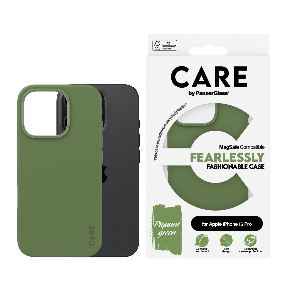 CARE by PanzerGlass® Case Green w. MagSafe iPhone 16 Pro