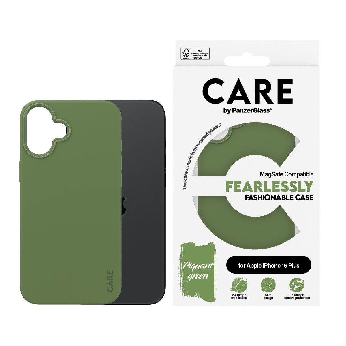 CARE by PanzerGlass® Case Green w. MagSafe iPhone 16 Plus