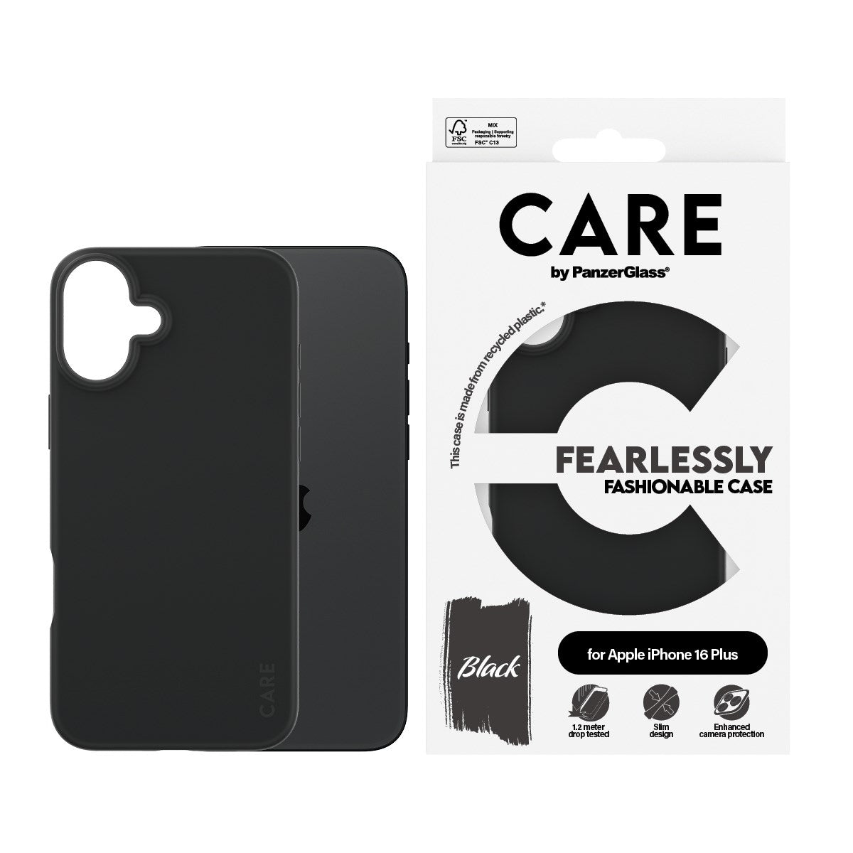 CARE by PanzerGlass® Fashionable Case Black iPhone 16 Plus