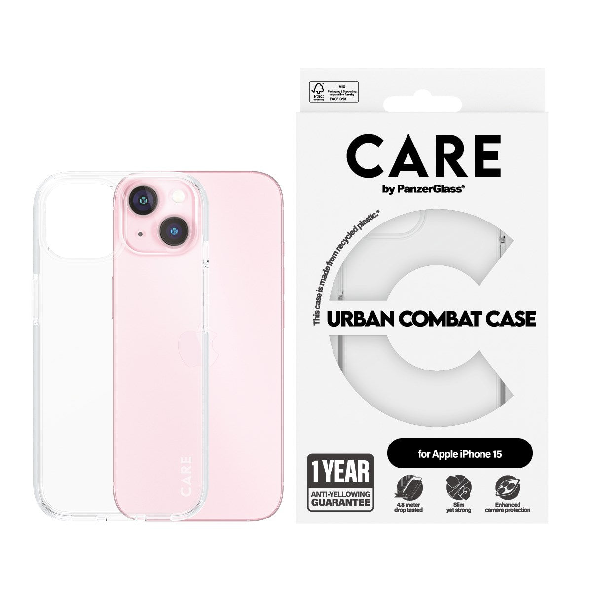 CARE by PanzerGlass® Urban Combat Case Transparent iPhone 15