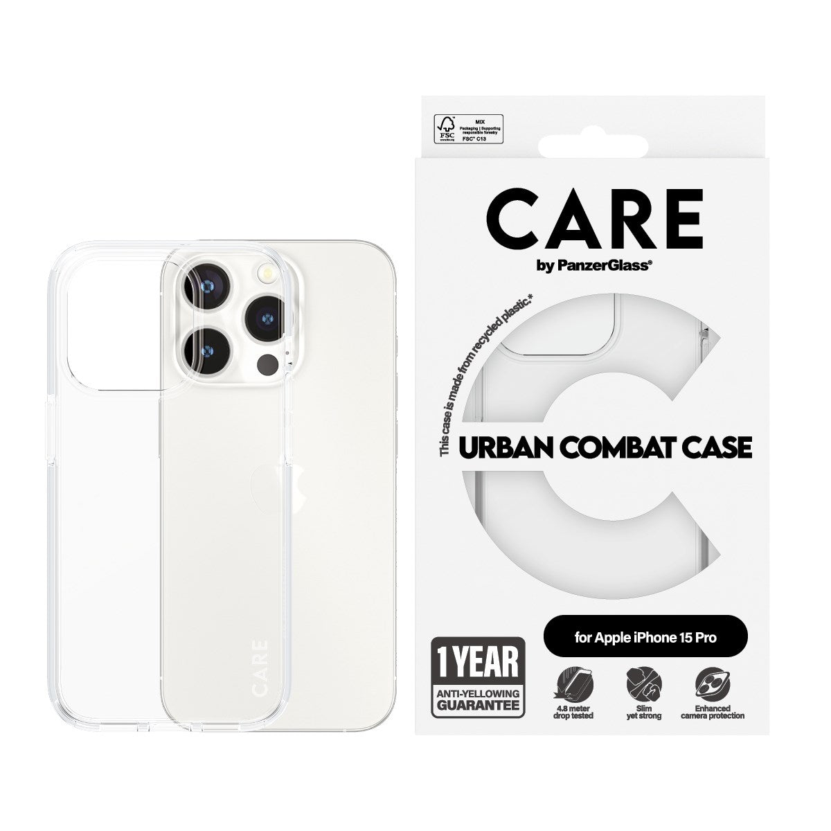 CARE by PanzerGlass® Urban Combat Case Transparent iPhone 15 Pro