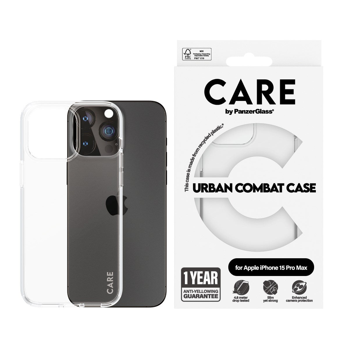 CARE by PanzerGlass® Urban Combat Case Transparent iPhone 15 Pro Max